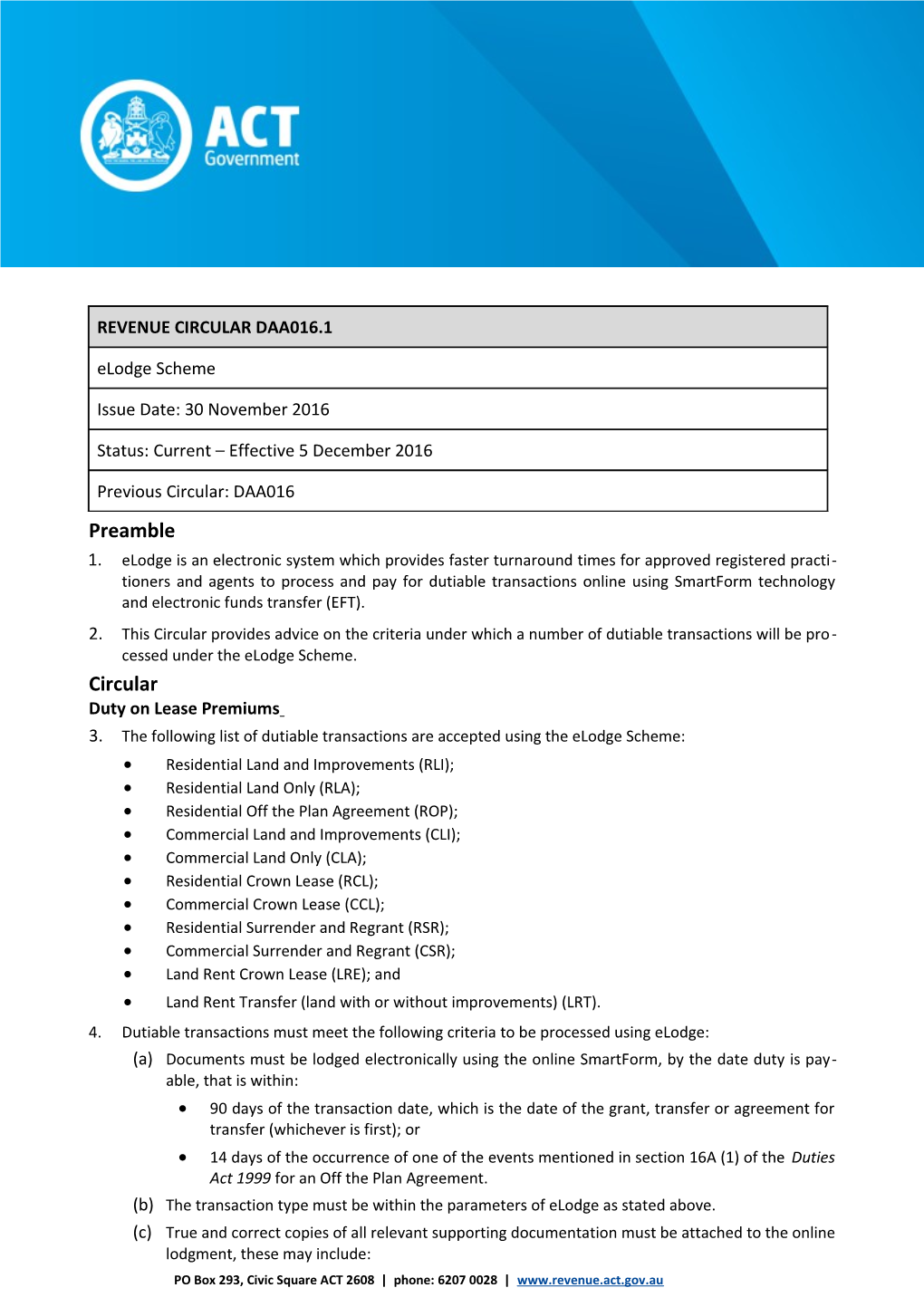 3. the Following List of Dutiable Transactions Are Accepted Using the Elodge Scheme