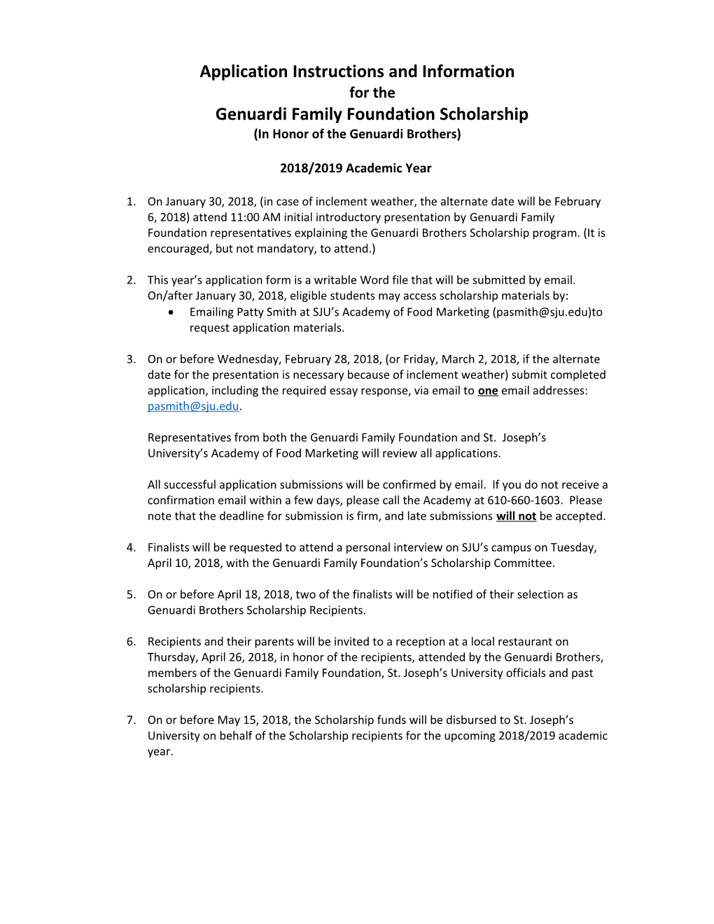 Application Instructions and Information for Genuardi Brothers Scholarship