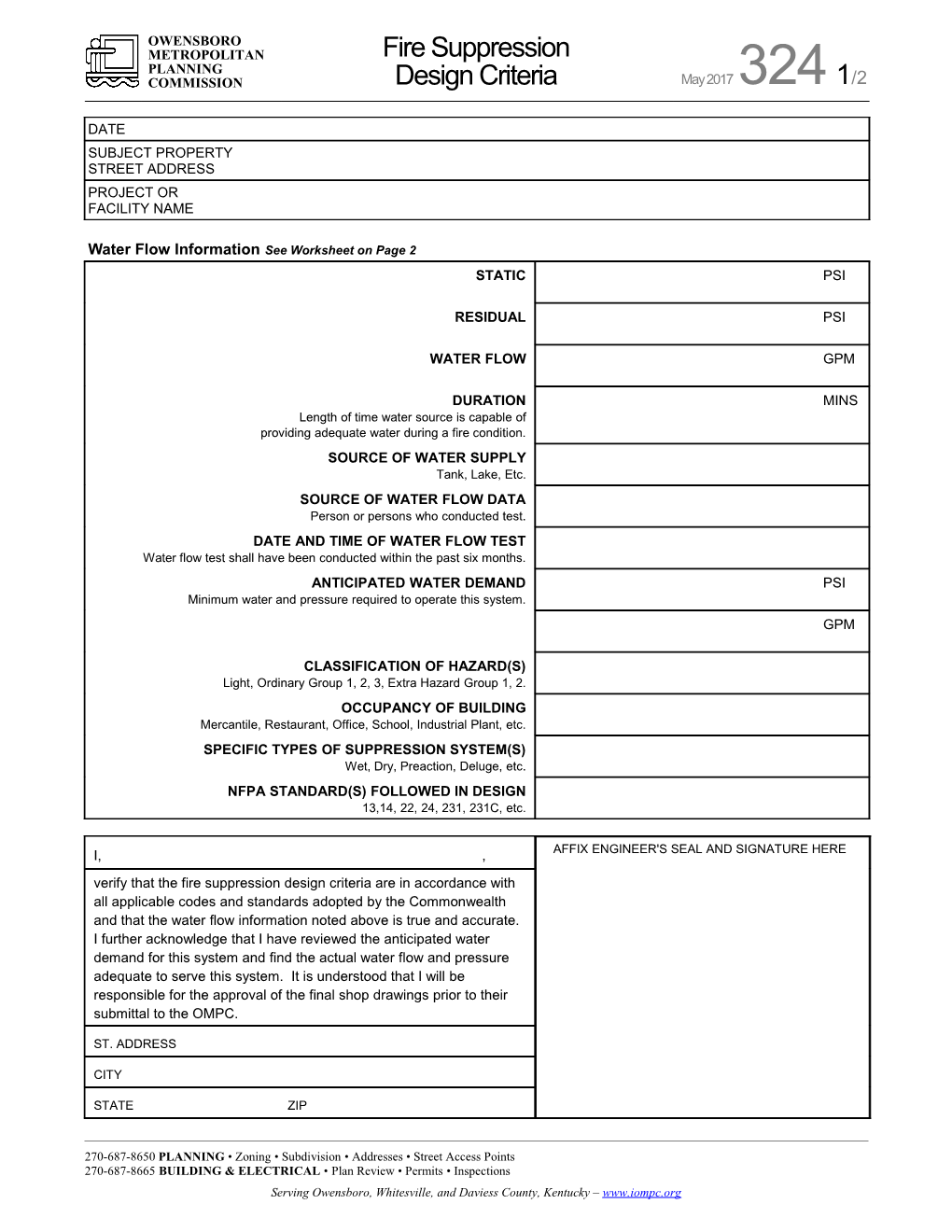 Water Flow Information See Worksheet on Page 2