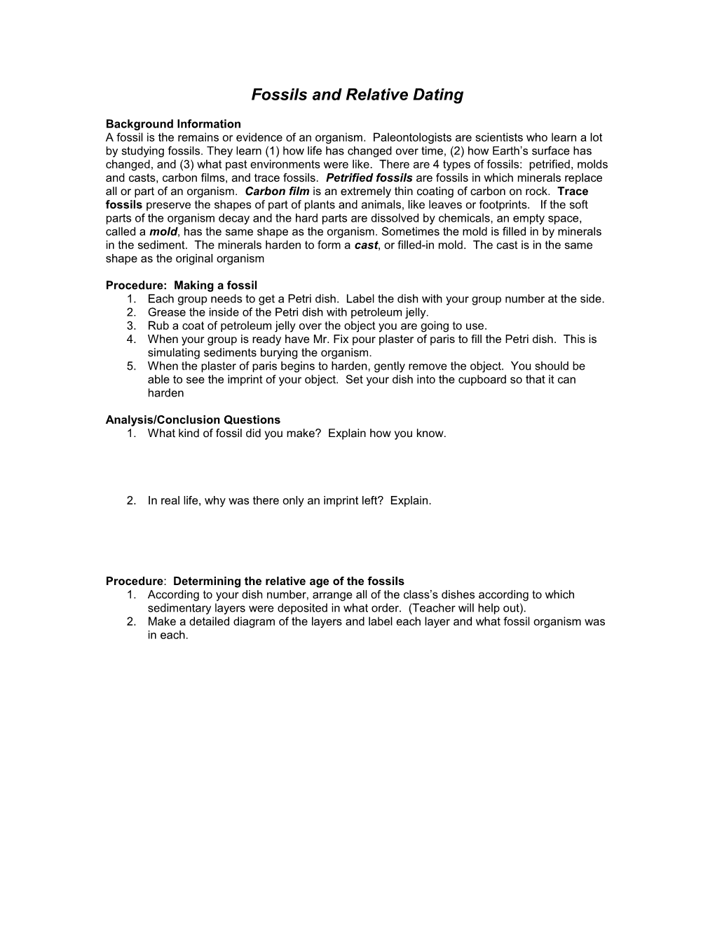 Fossils and Relative Dating