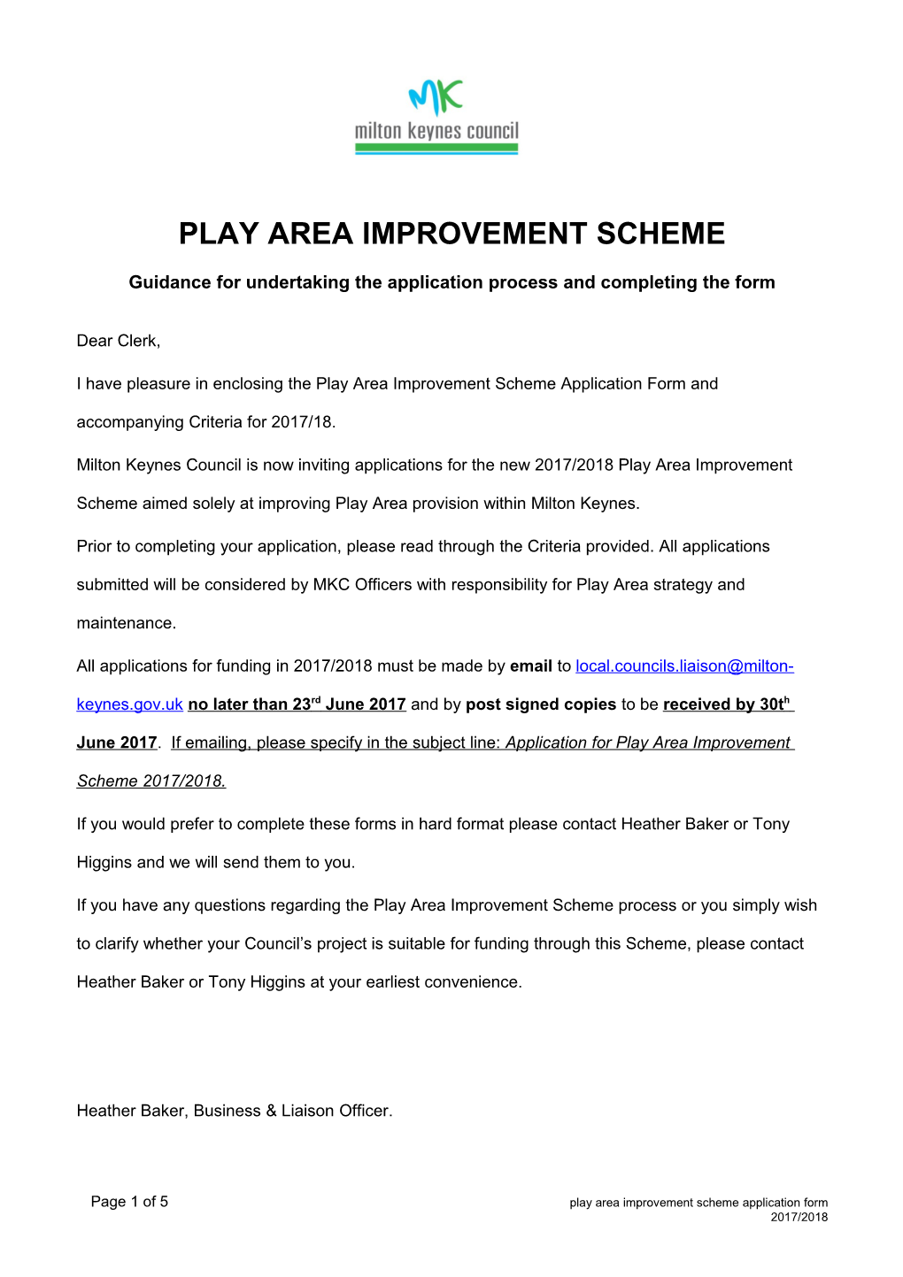 Play Area Improvement Scheme