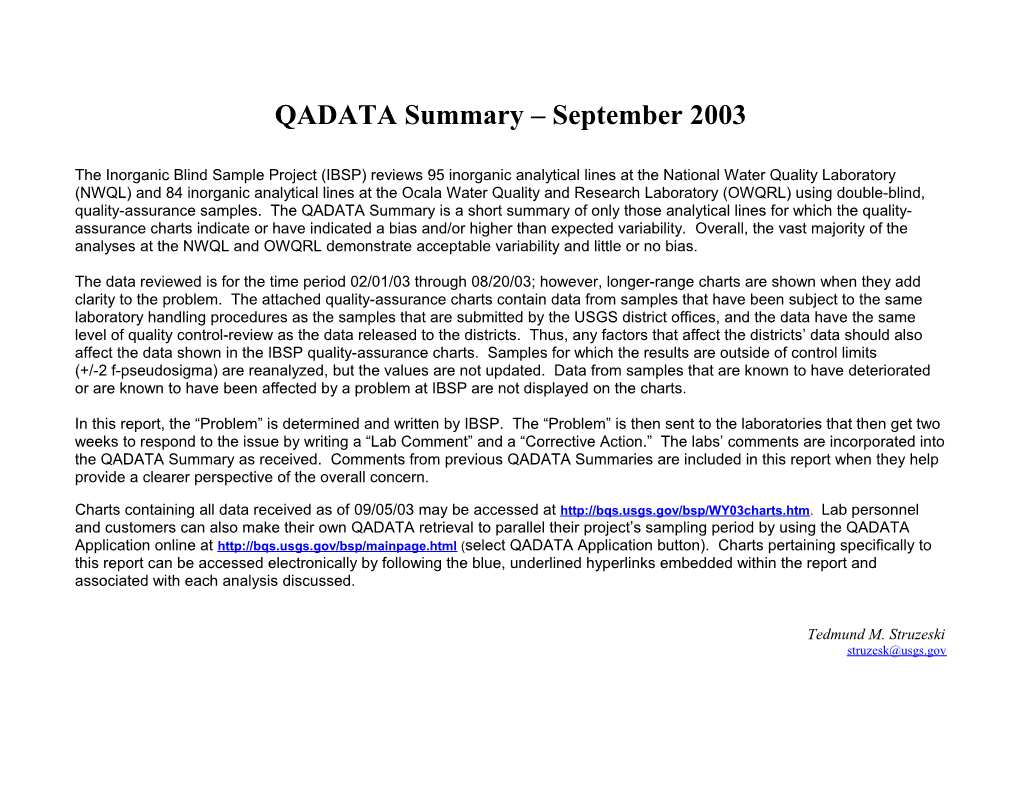 QADATA Summary September 2003