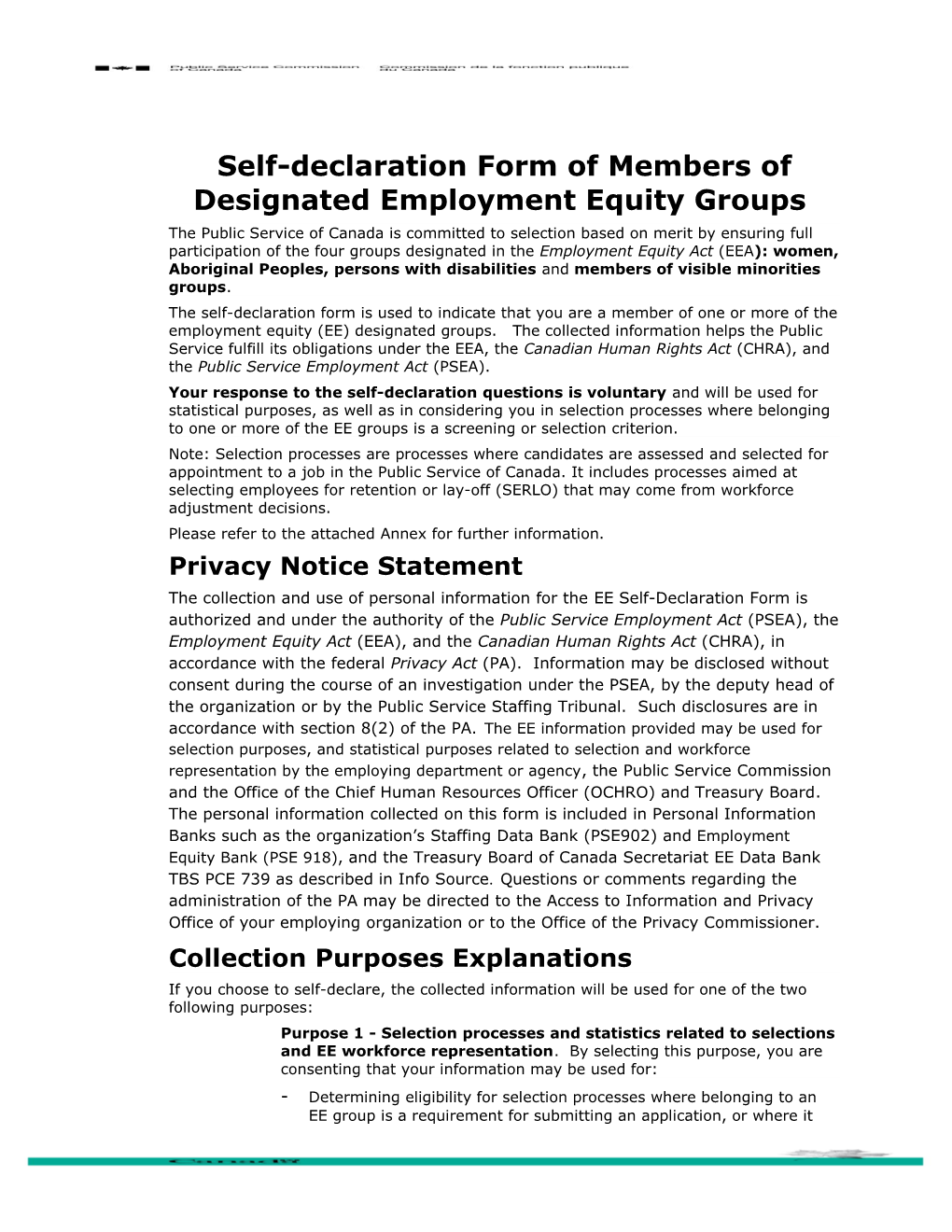 Self-Declaration F Orm of Members of Designated Employment Equity Groups