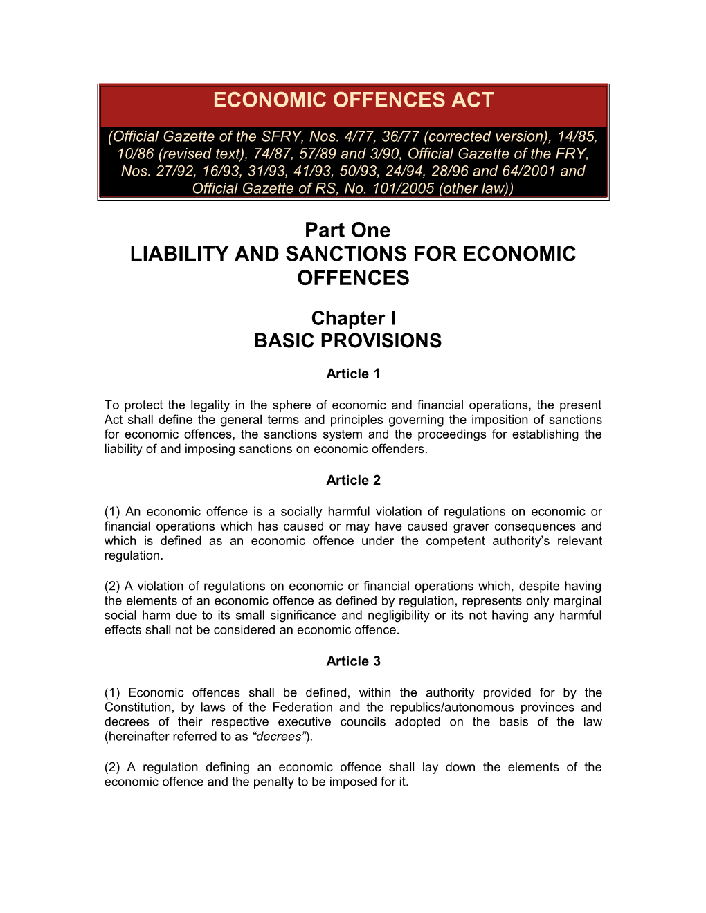 Liability and Sanctions for Economic Offences