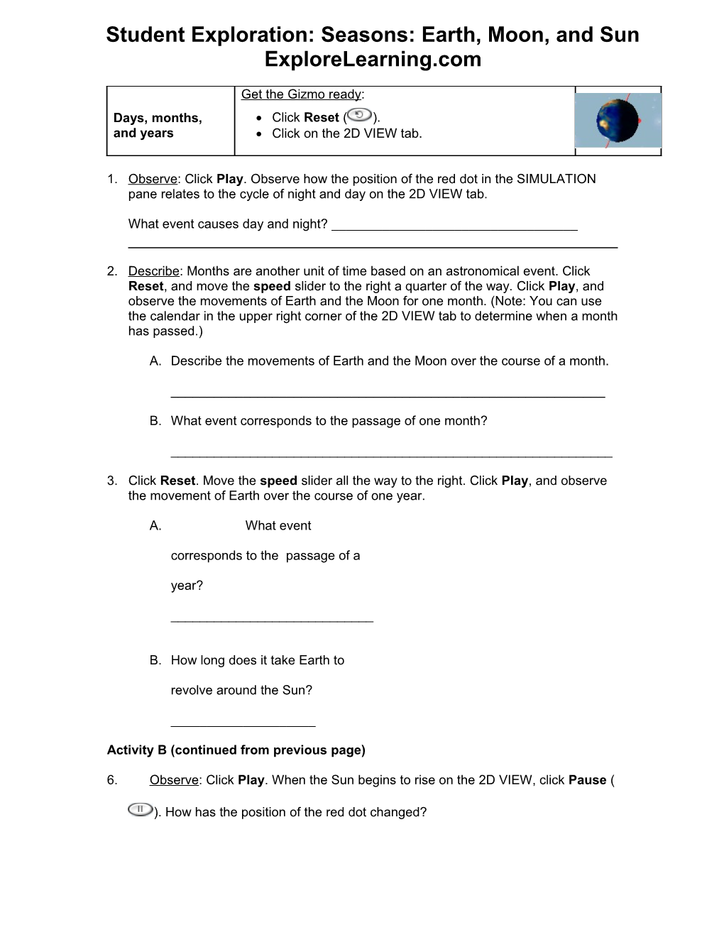 Student Exploration: Seasons: Earth, Moon, And Sun