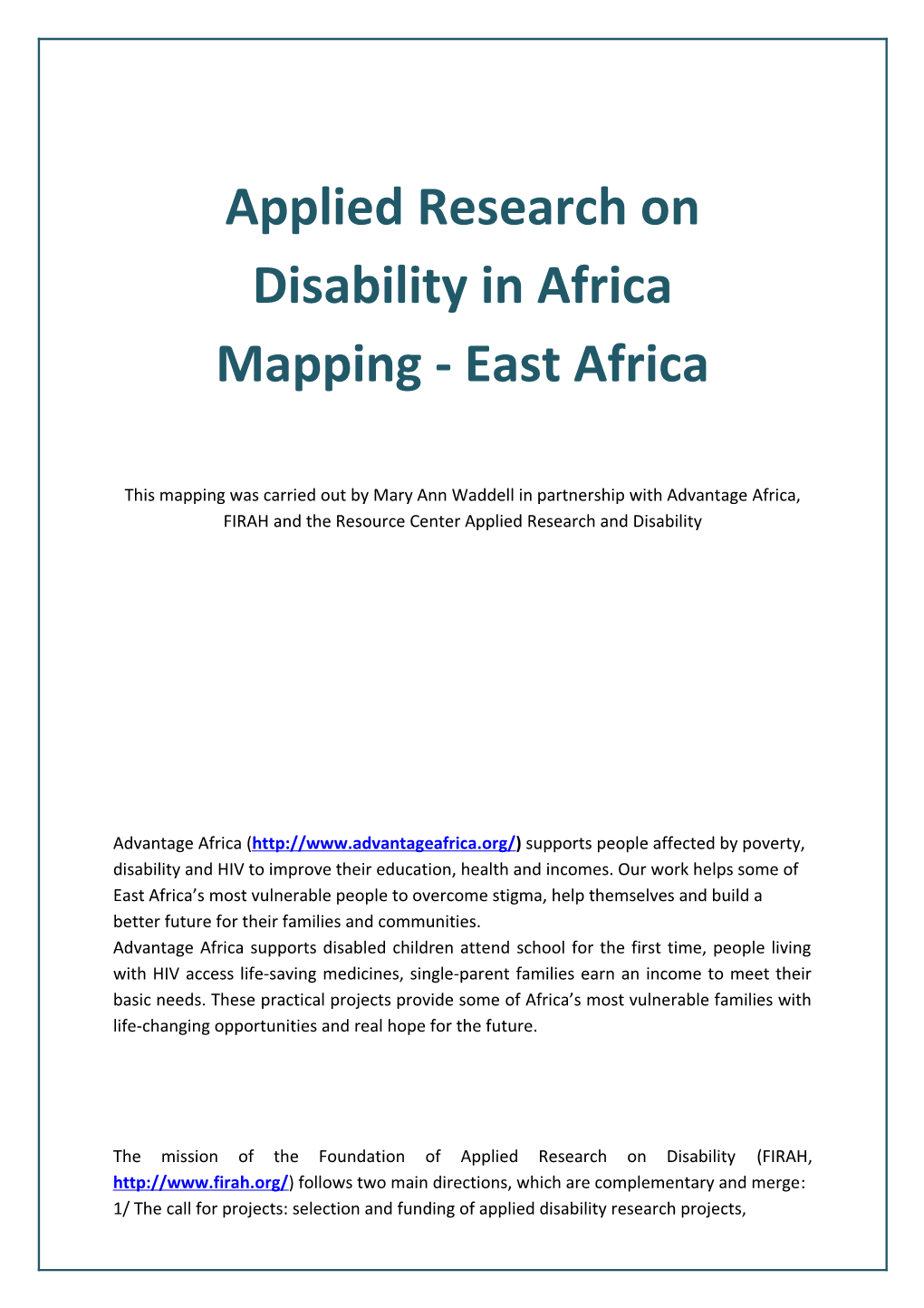 Applied Research on Disability in Africa