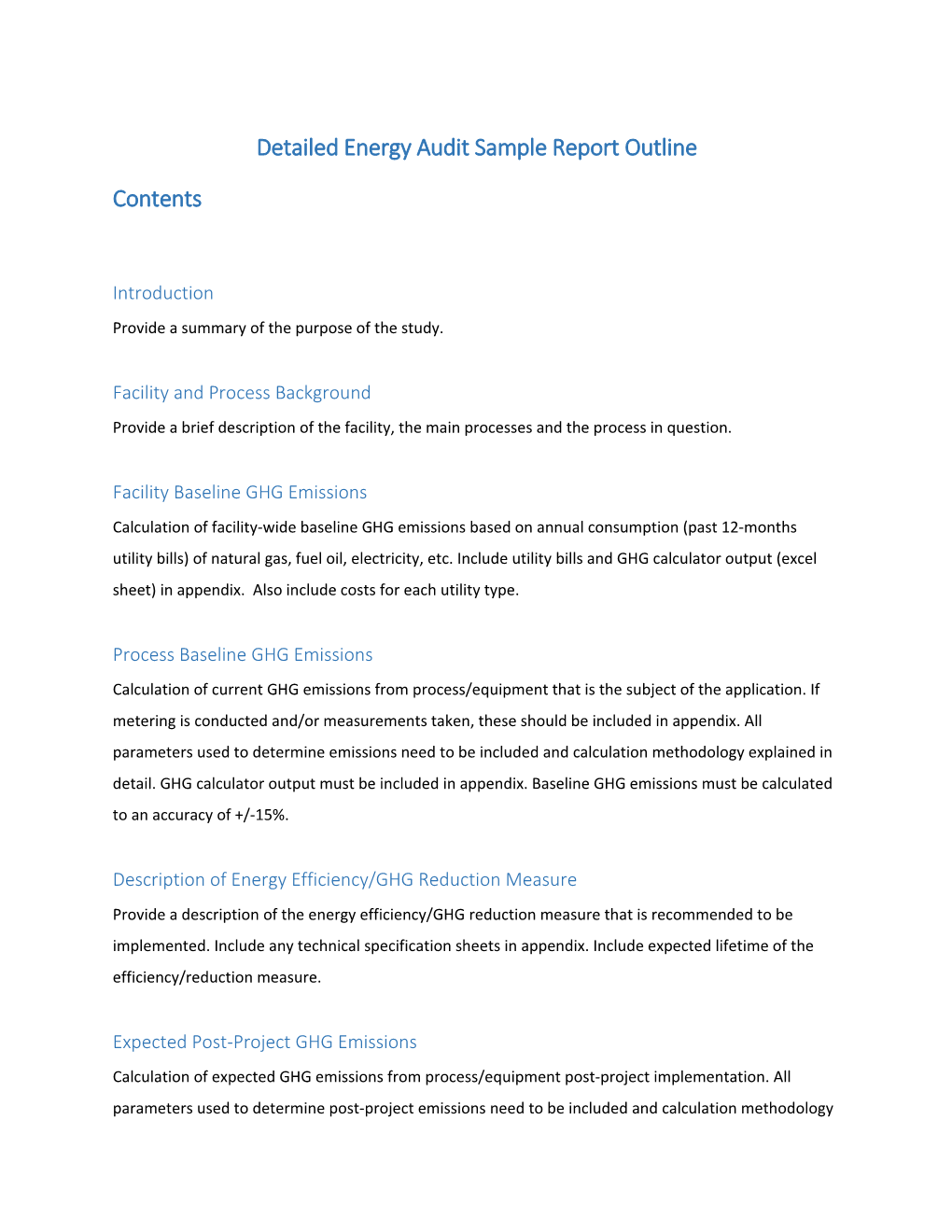Detailed Energy Audit Sample Report Outline