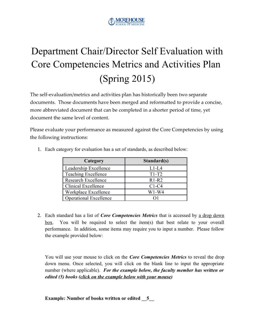 Department Chair/Director Self Evaluation/Metrics and Activities Plan 2015