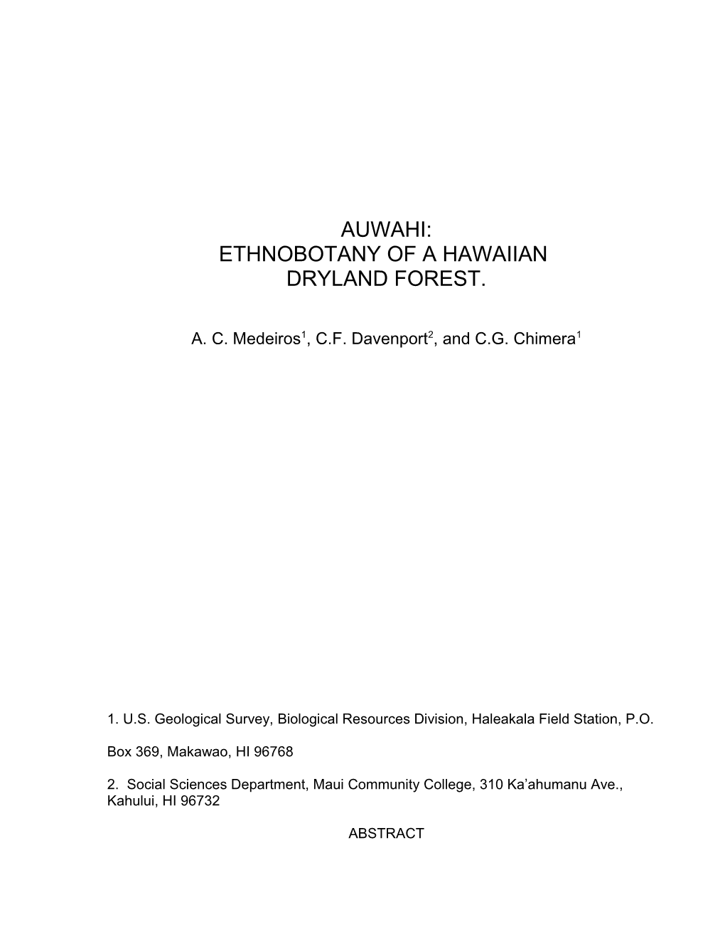 Ethnobotany of a Hawaiian