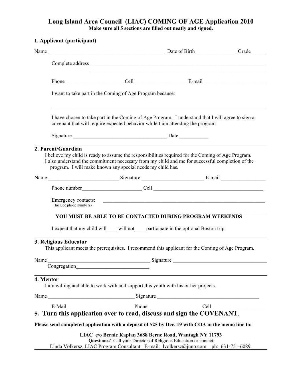 LIAC COMING of AGE Application