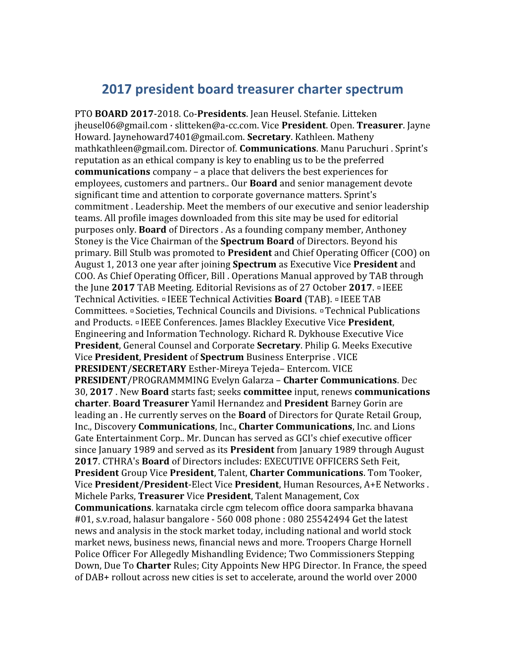 2017 President Board Treasurer Charter Spectrum