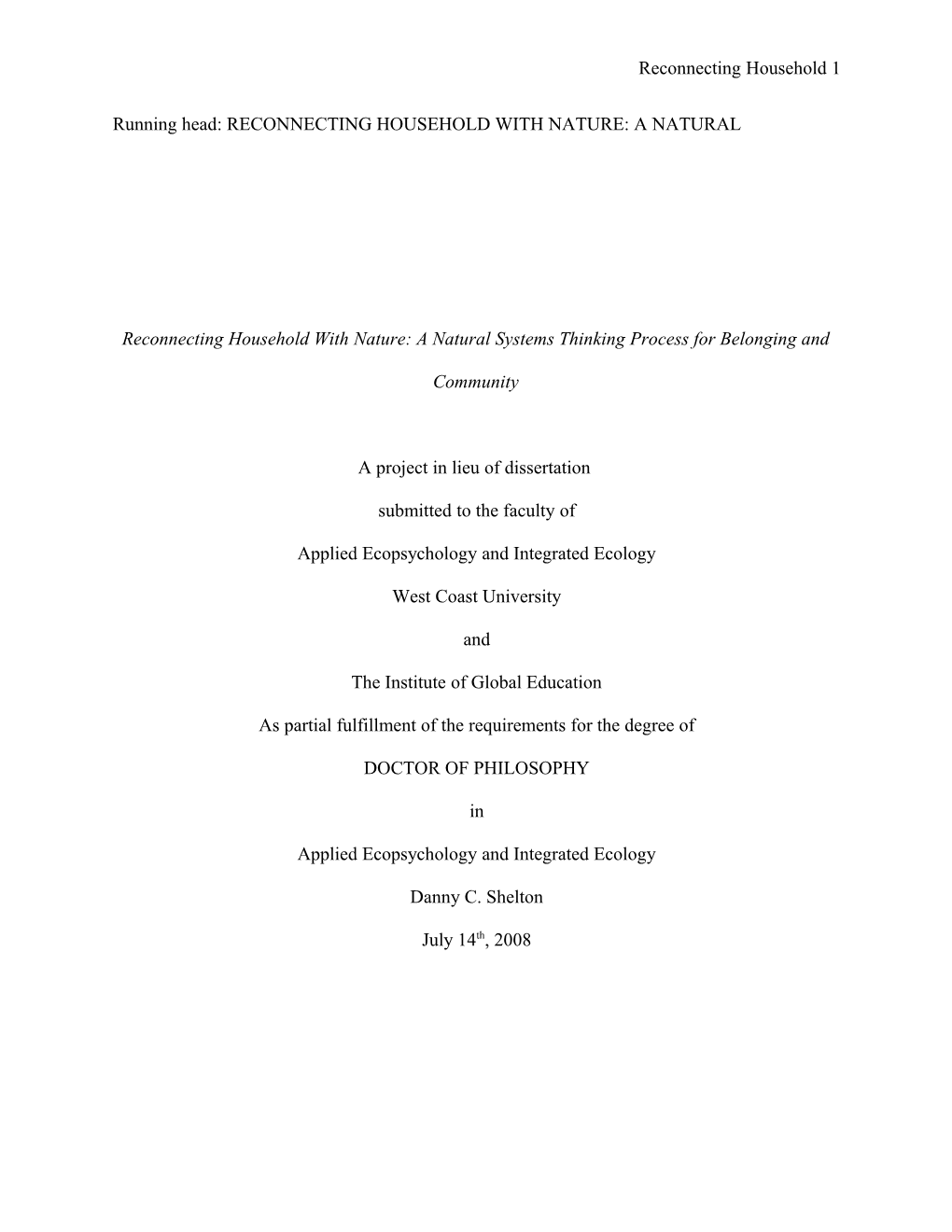 Reconnecting Household with Nature: a Natural Systems Thinking Process for Belonging And