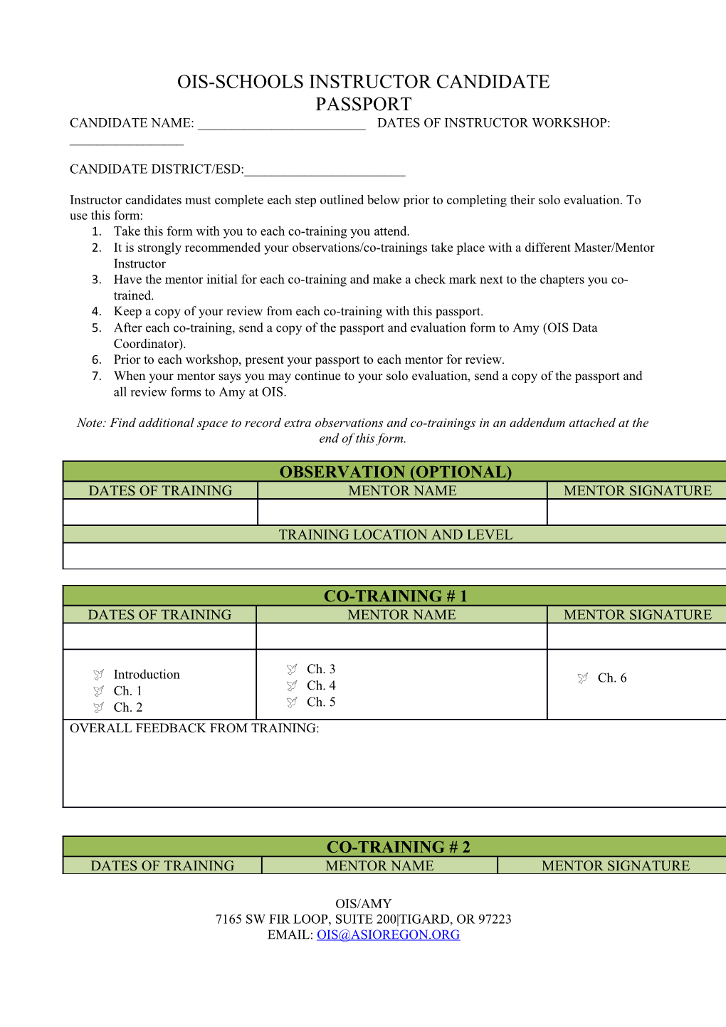 OIS-SCHOOLS Instructor Candidate