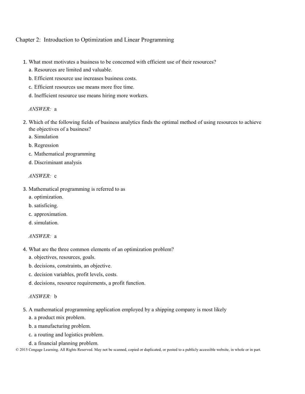 Chapter 2: Introduction to Optimization and Linear Programming