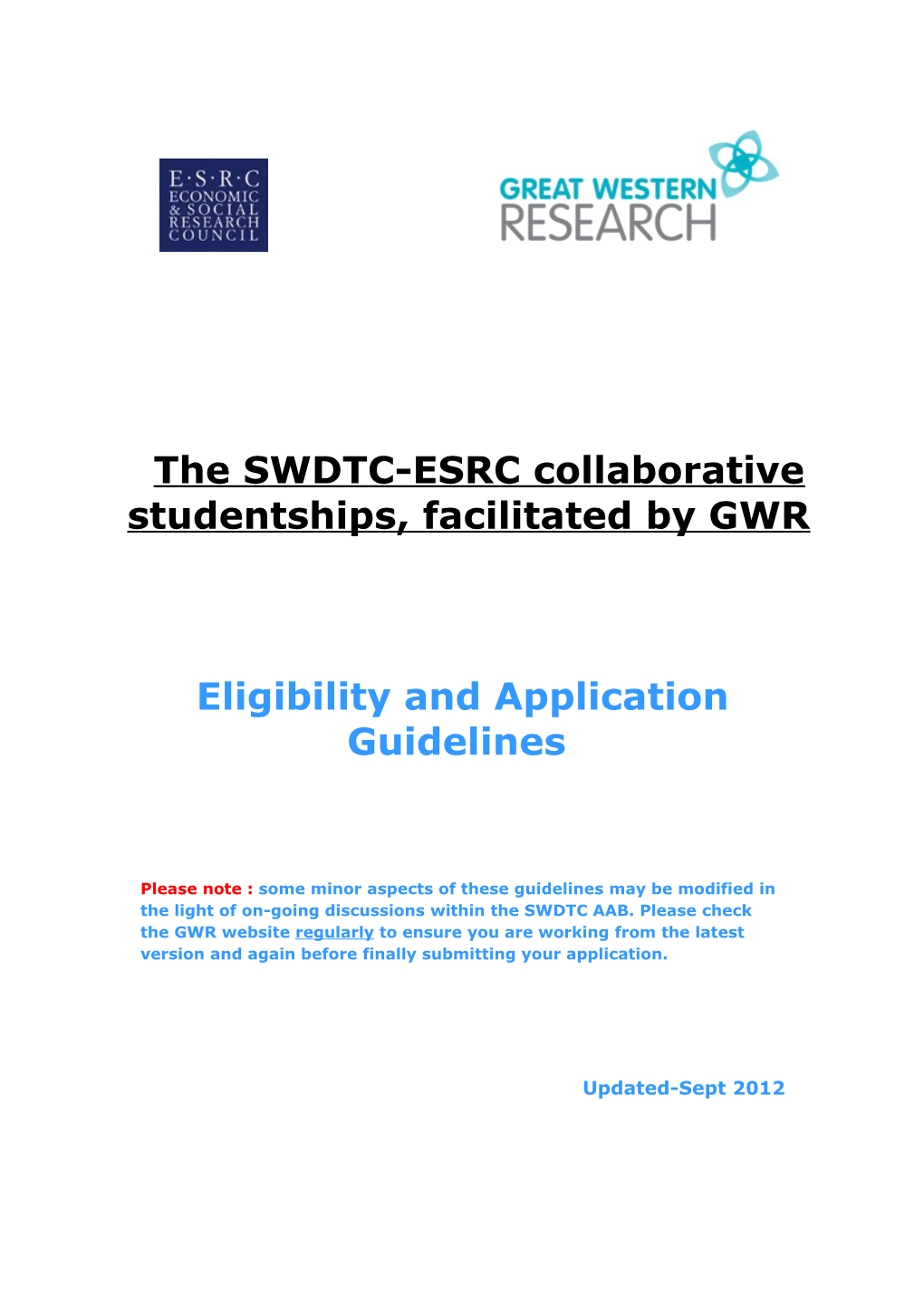 GWR Studentship Guidelines