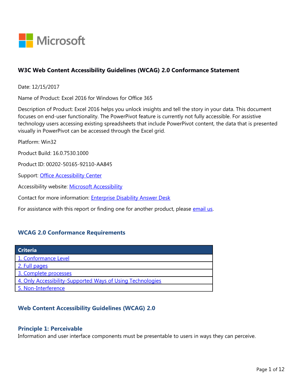 W3C Web Content Accessibility Guidelines (WCAG) 2.0 Conformance Statement s9