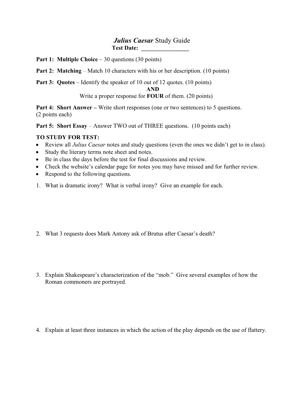 Julius Caesar Study Guide