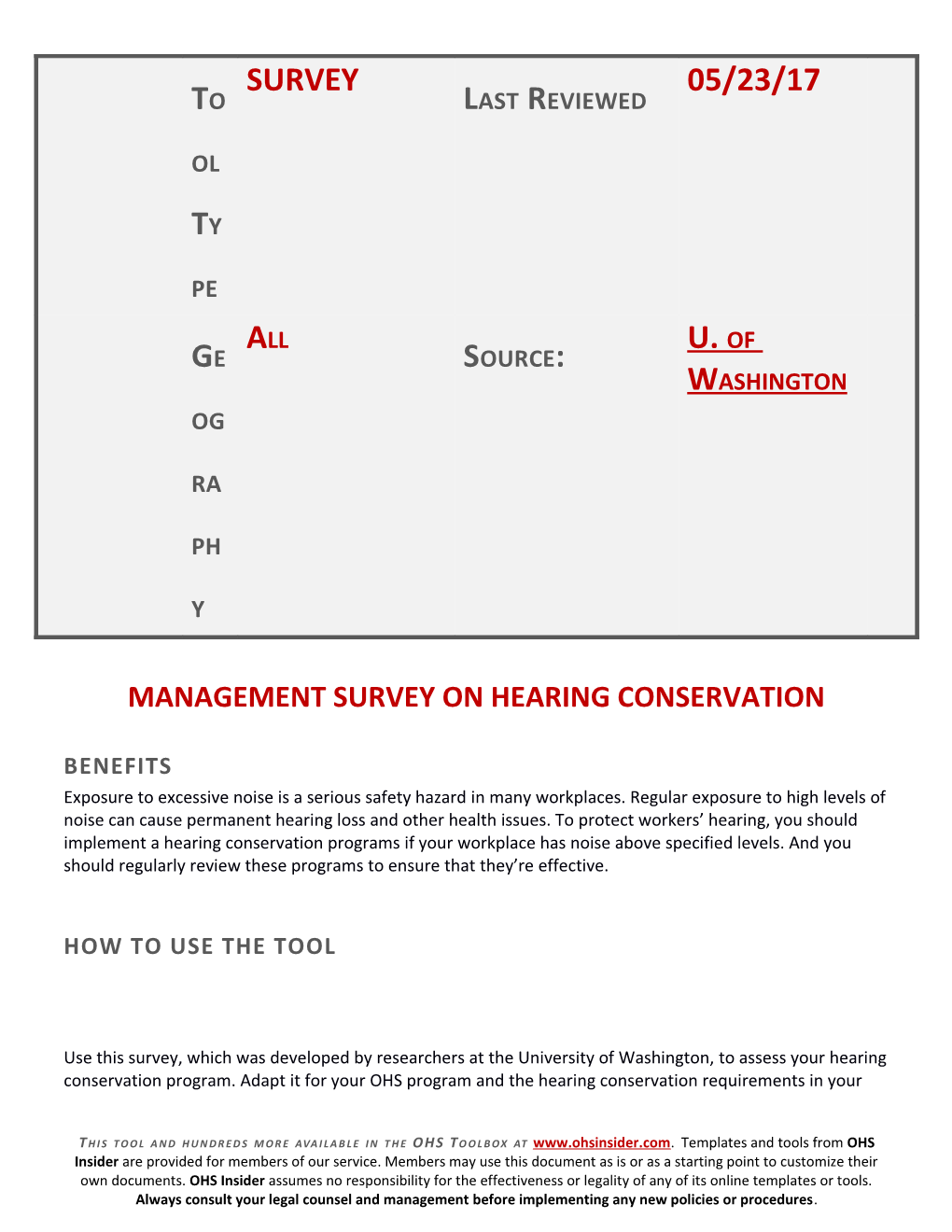 Management Survey on Hearing Conservation