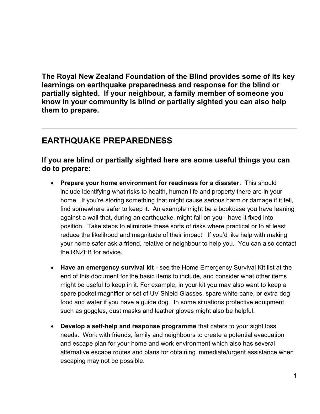 The Royal New Zealand Foundation of the Blind Provides Some of Its Key Learnings on Earthquake