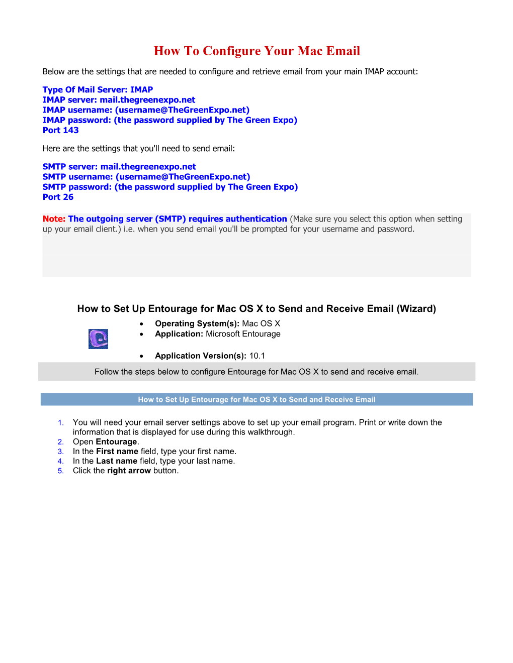 How to Set up Entourage for Mac OS X to Send and Receive Email (Wizard)