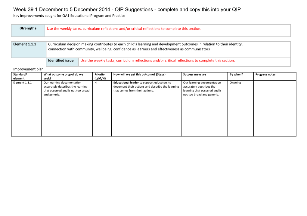 Week 391 December to 5December 2014 - QIP Suggestions - Complete and Copy This Into Your QIP