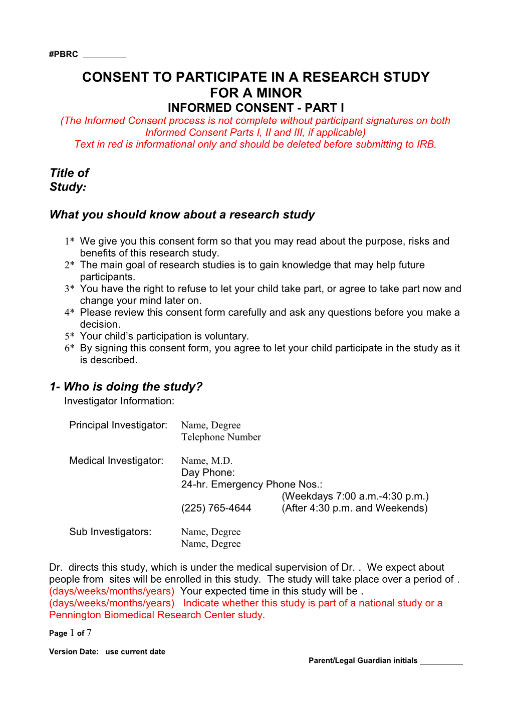 Consent to Participate in a Research Study