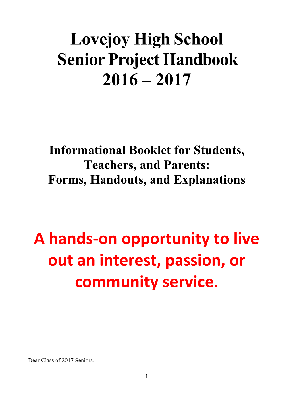 Informational Booklet for Students, Teachers, and Parents
