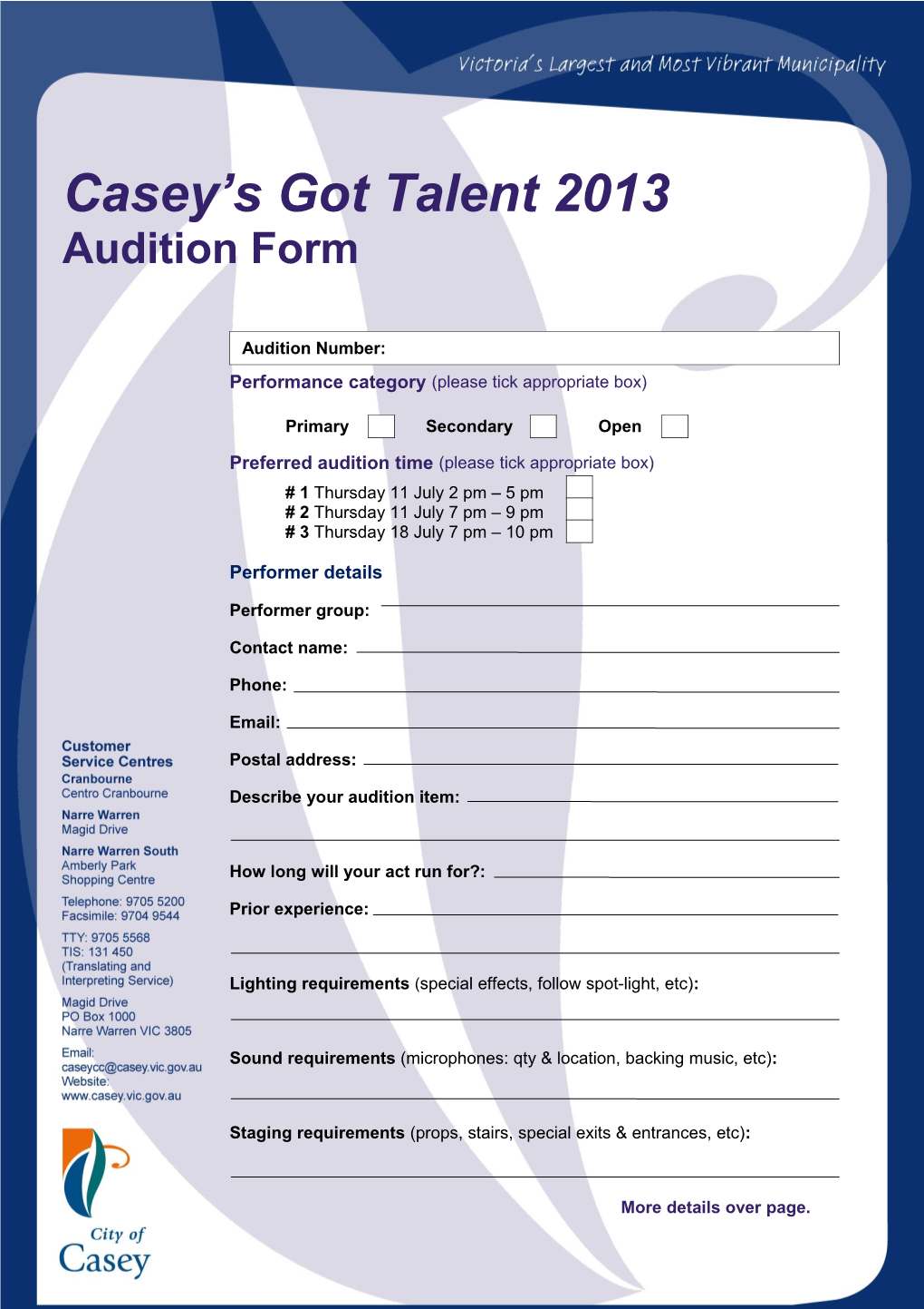 Casey S Got Talent 2013 Audition Form