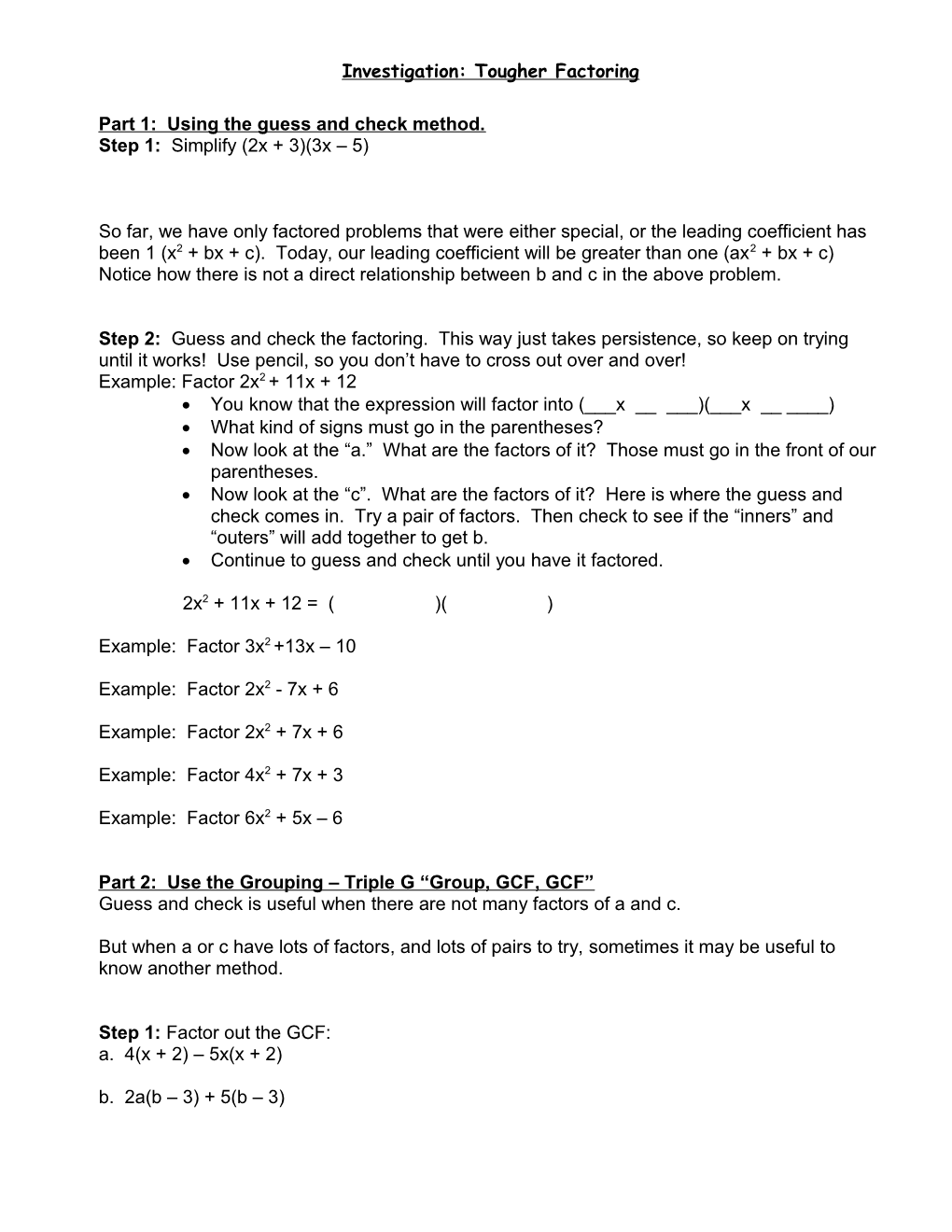 Investigation: Factor by Grouping