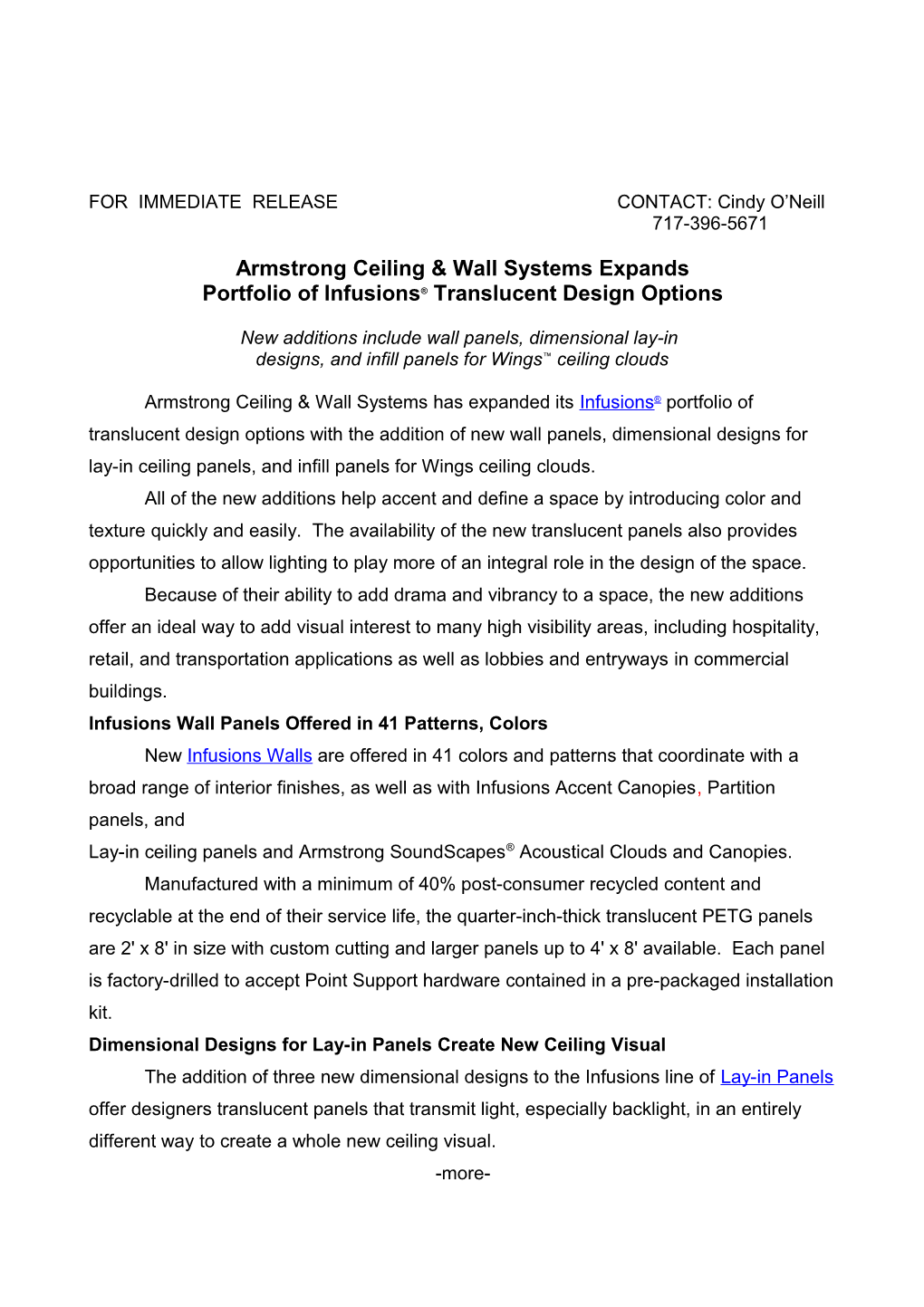 Armstrong Ceiling & Wall Systems Expands