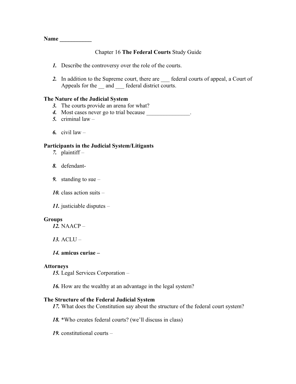 Chapter 16 the Federal Courts Study Guide