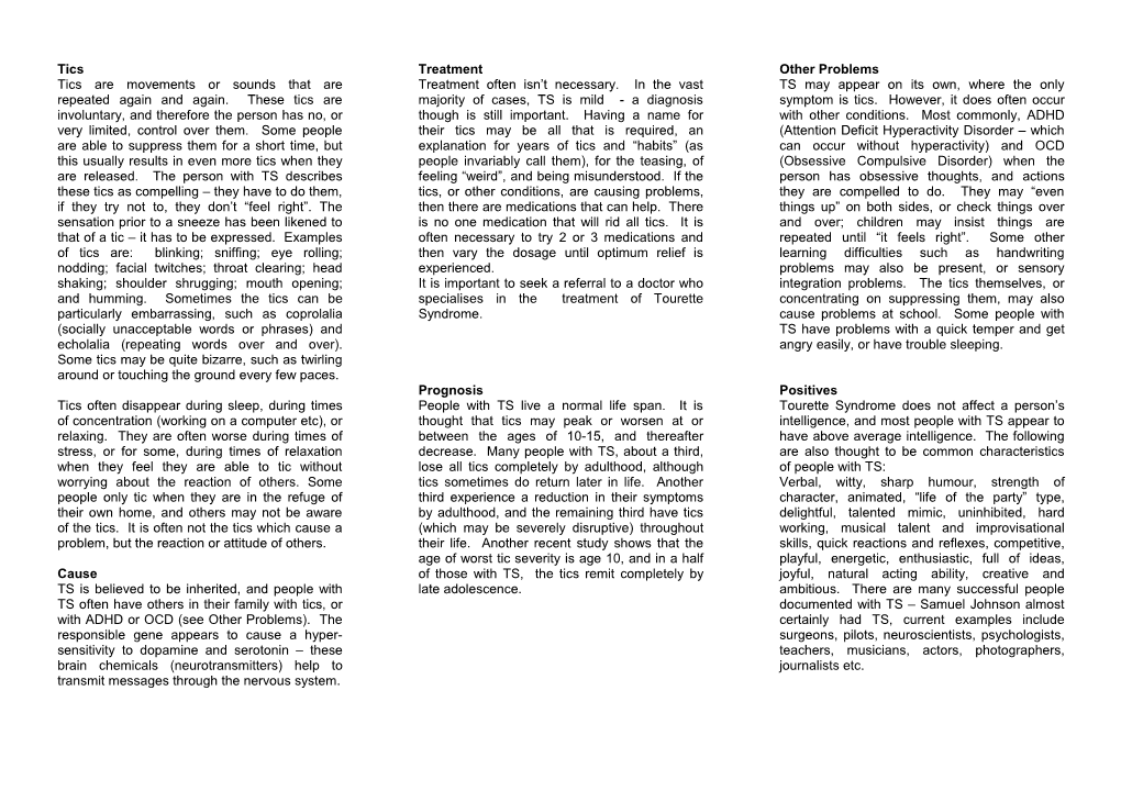 Tourette Syndrome Information