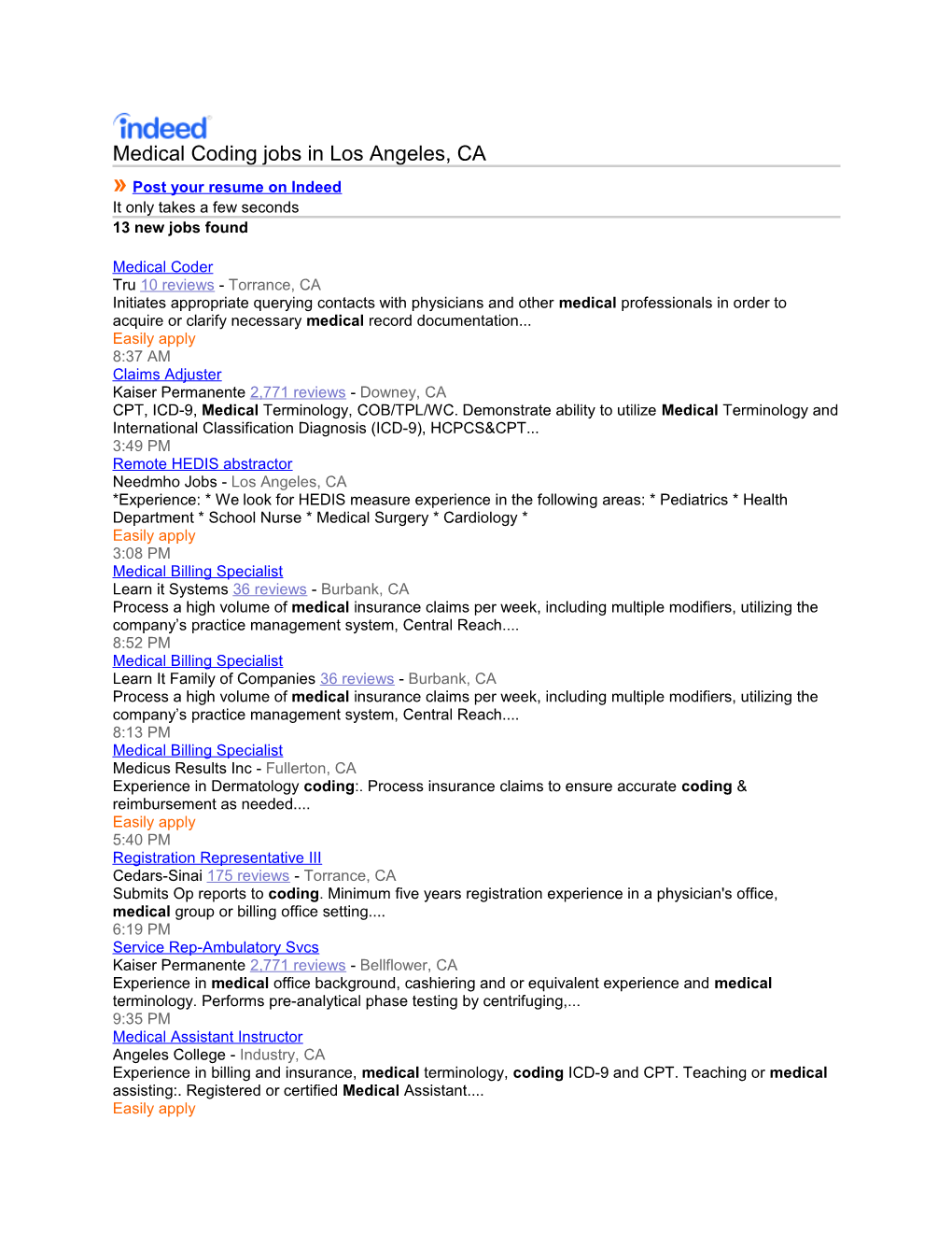 Medical Coding Jobs in Los Angeles, CA