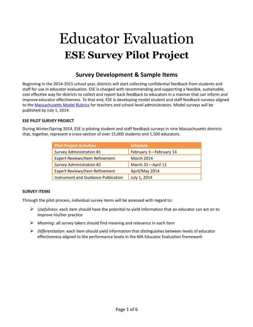 Ed Eval ESE Survey Pilot Sample Items