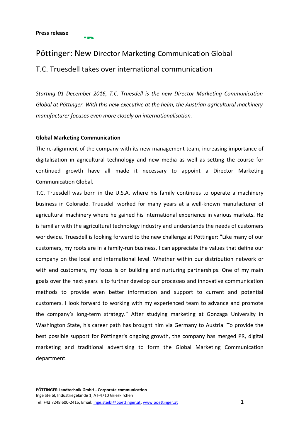 T.C. Truesdell Takes Over International Communication