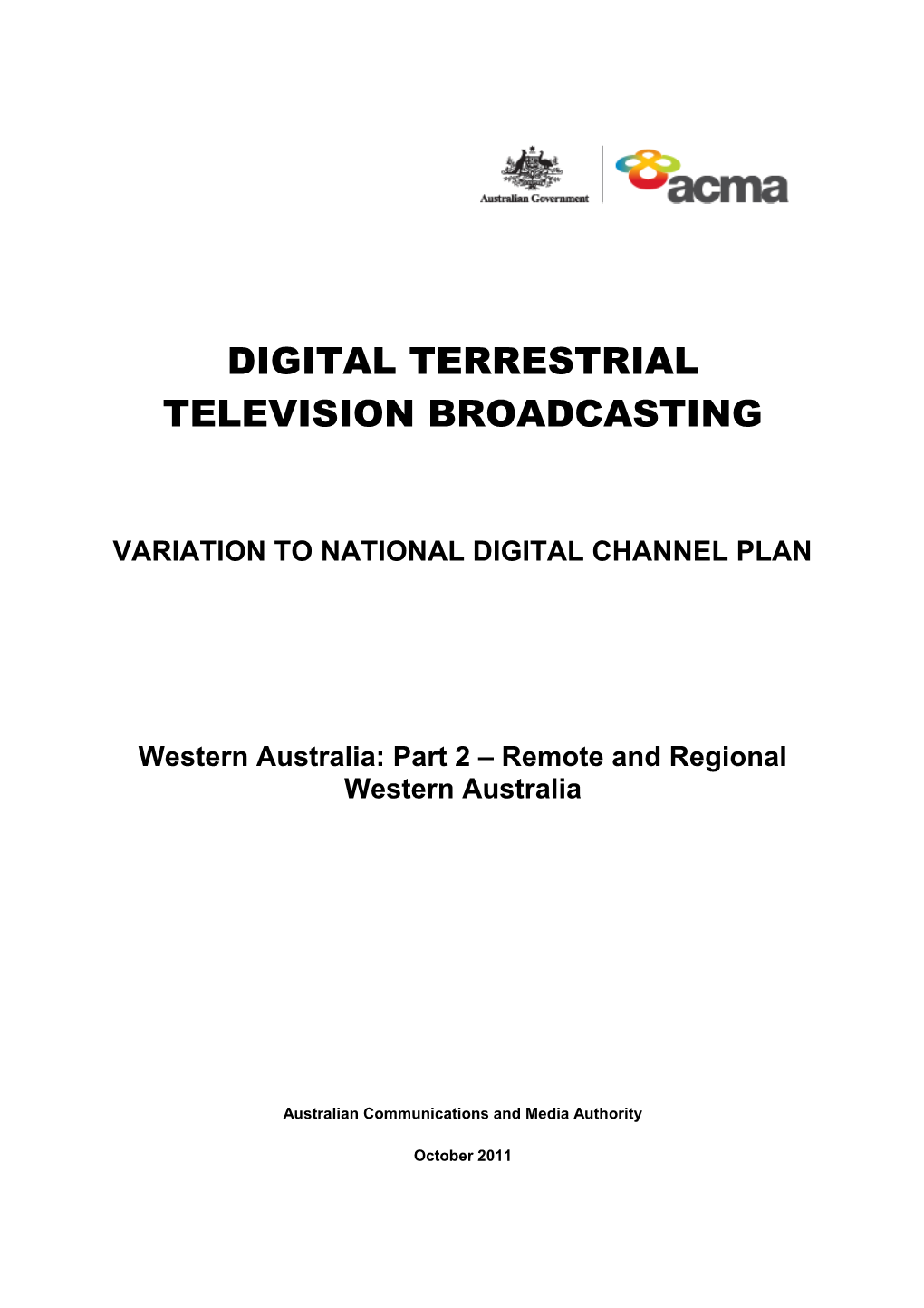 DTTB - Variation to National DCP - WA Part 2: Remote & Regional WA