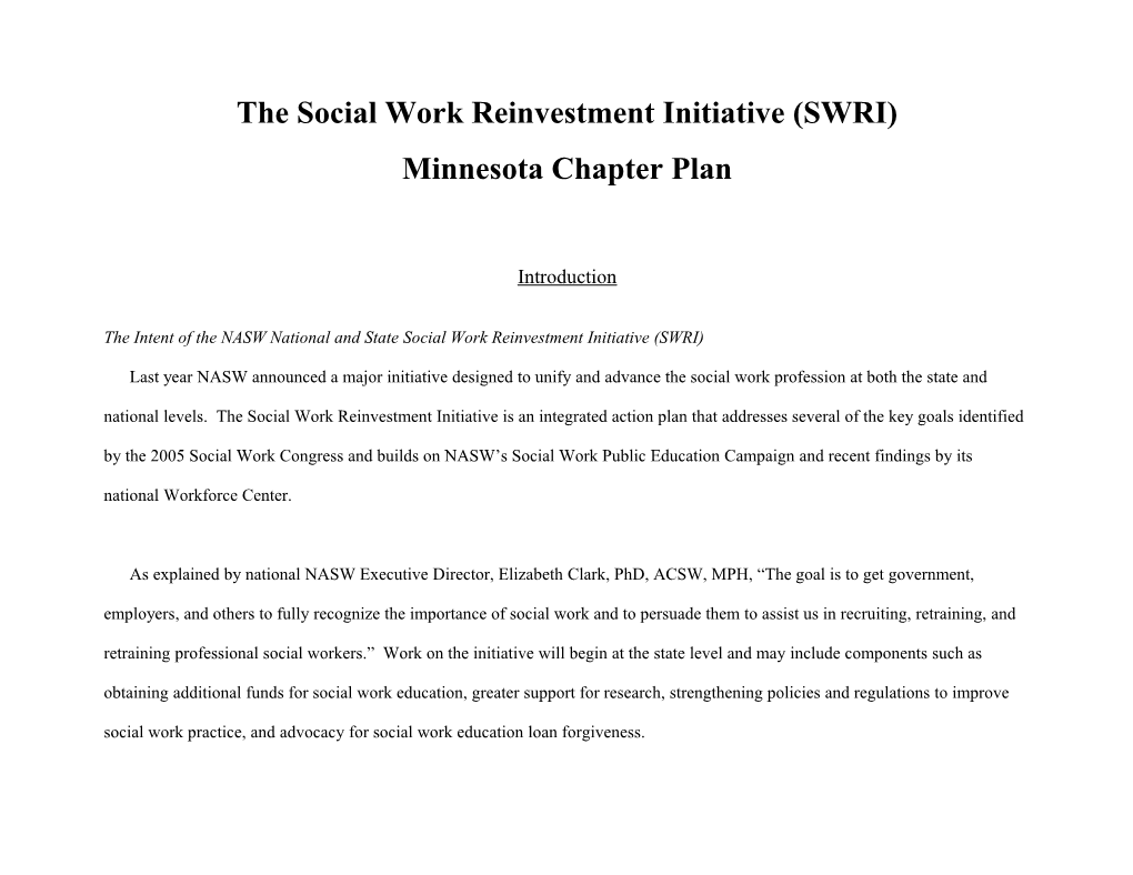 The Social Work Reinvestment Initiative (SWRI)