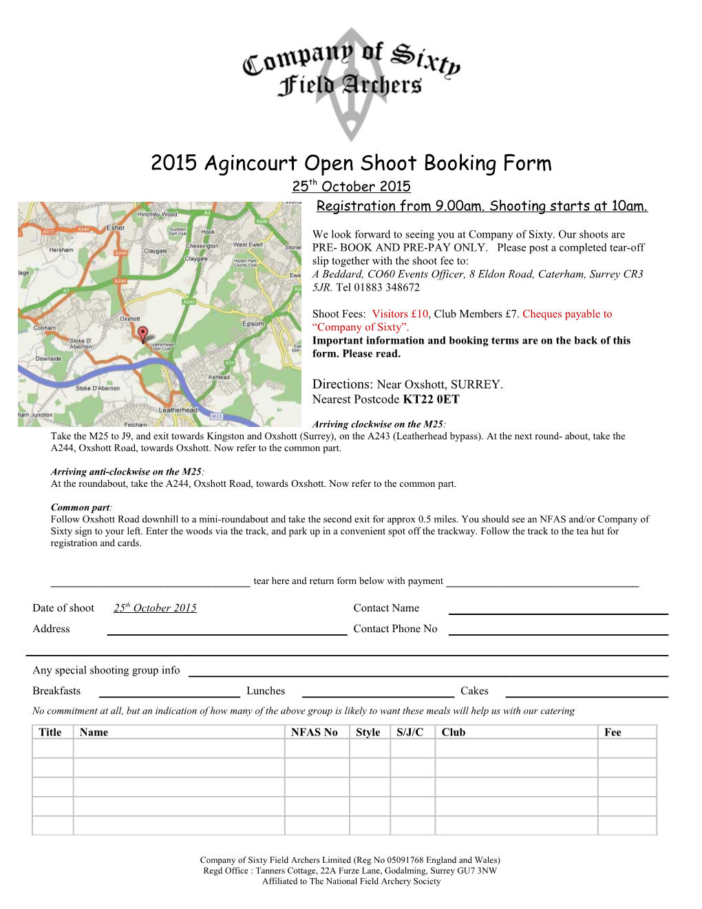 2015 Agincourt Open Shoot Booking Form