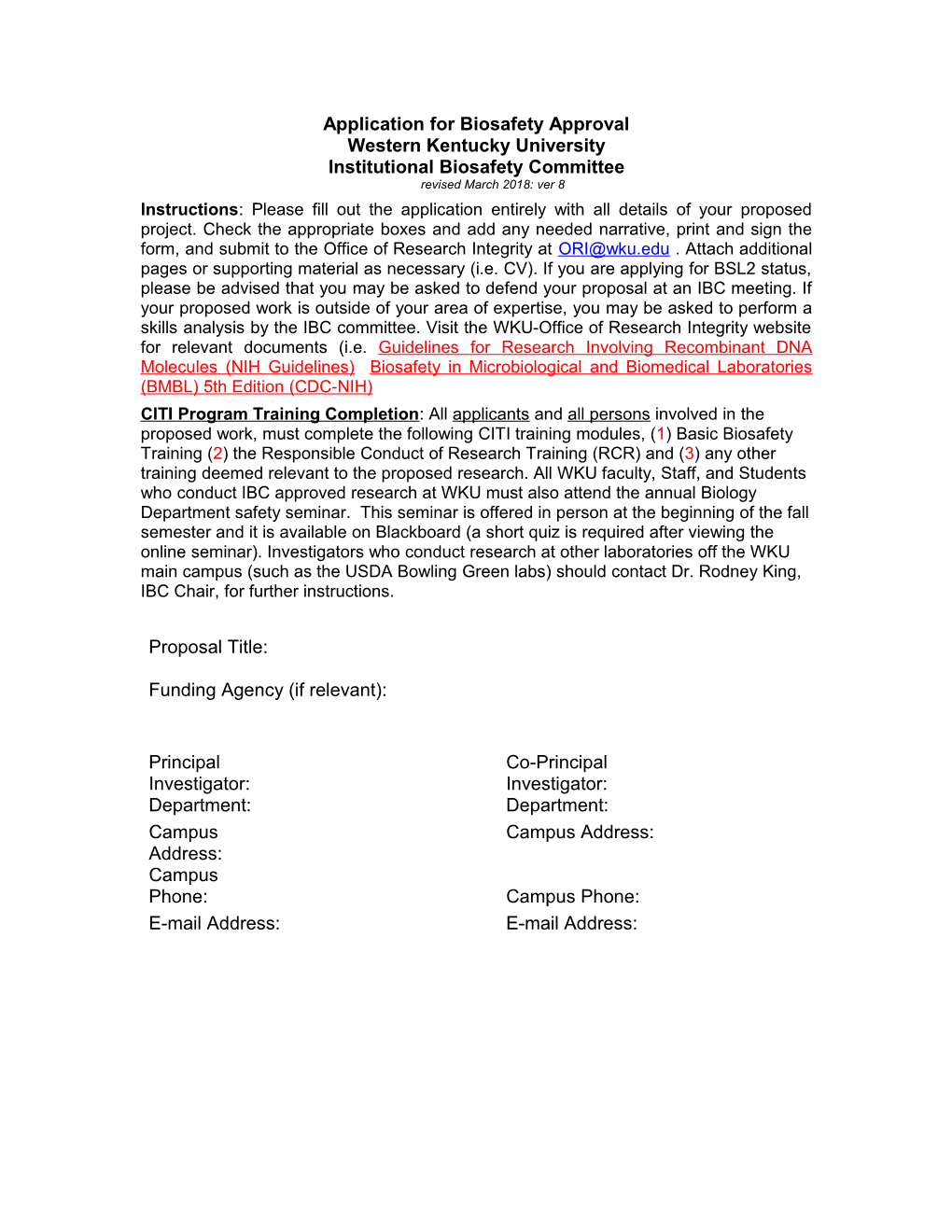 Application for Biosafety Approval