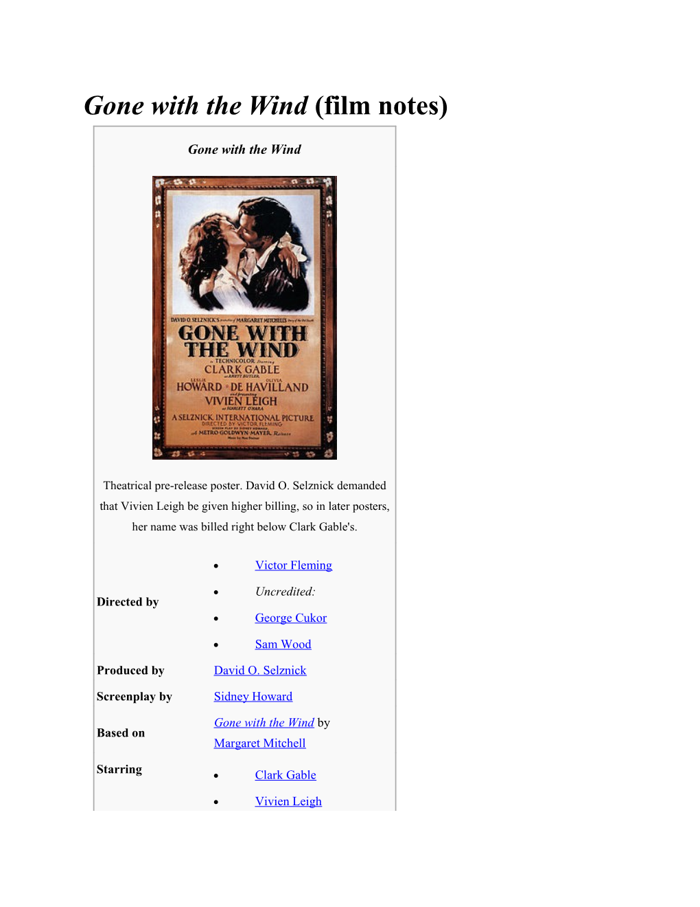 Gone with the Wind (Film Notes)