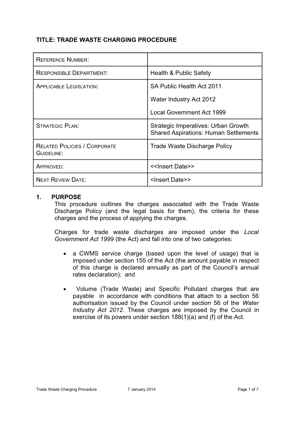 Title: Trade Waste Charging Procedure