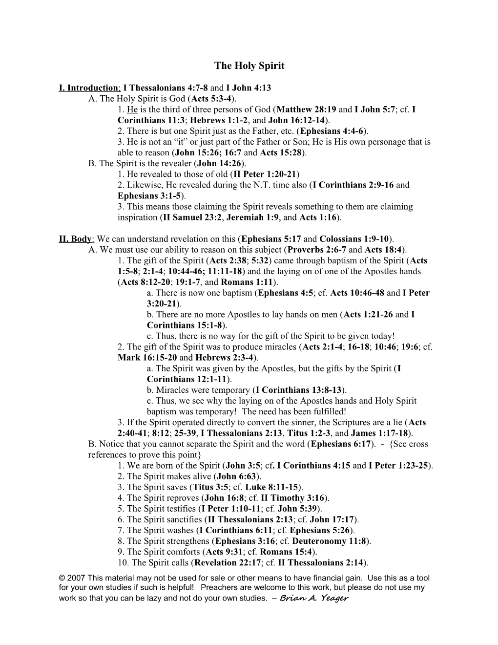 I. Introduction: I Thessalonians 4:7-8 and I John 4:13