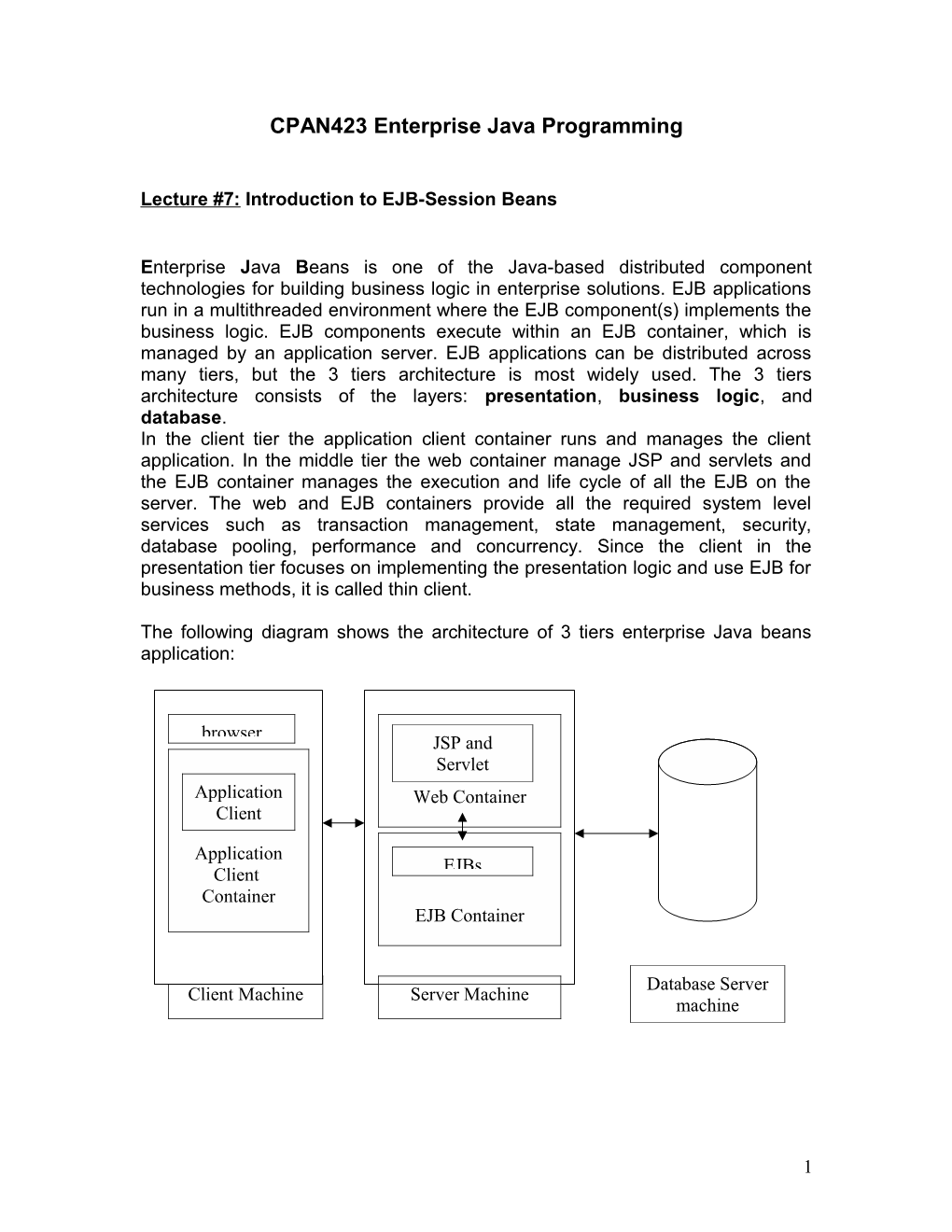 Lecture #7: Introduction to EJB-Session Beans