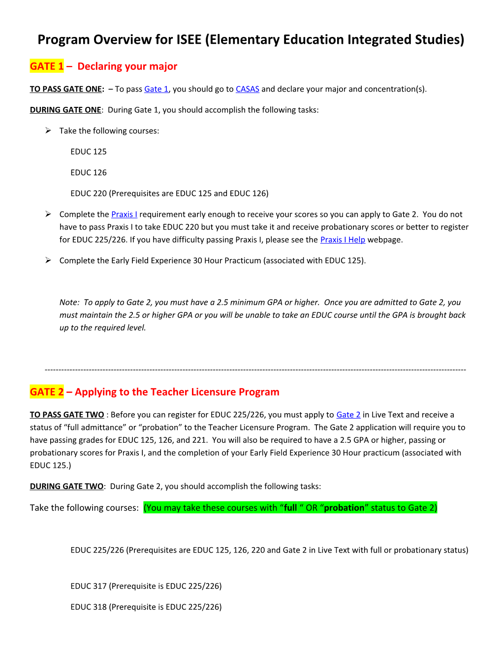 Program Overview for ISEE (Elementary Education Integrated Studies)