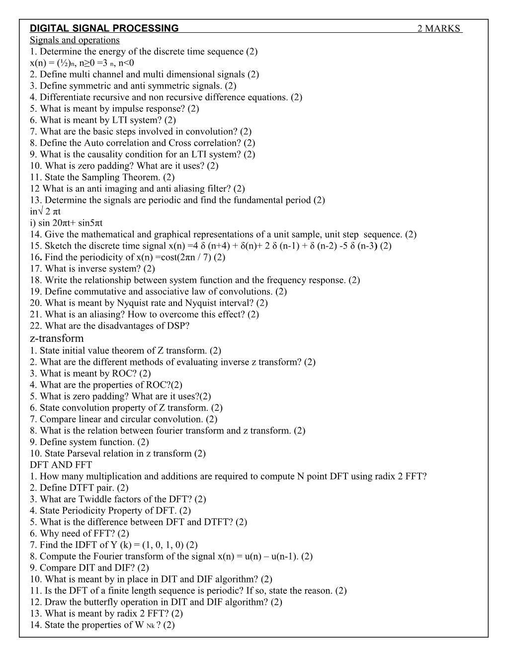 1. Determine the Energy of the Discrete Time Sequence (2)