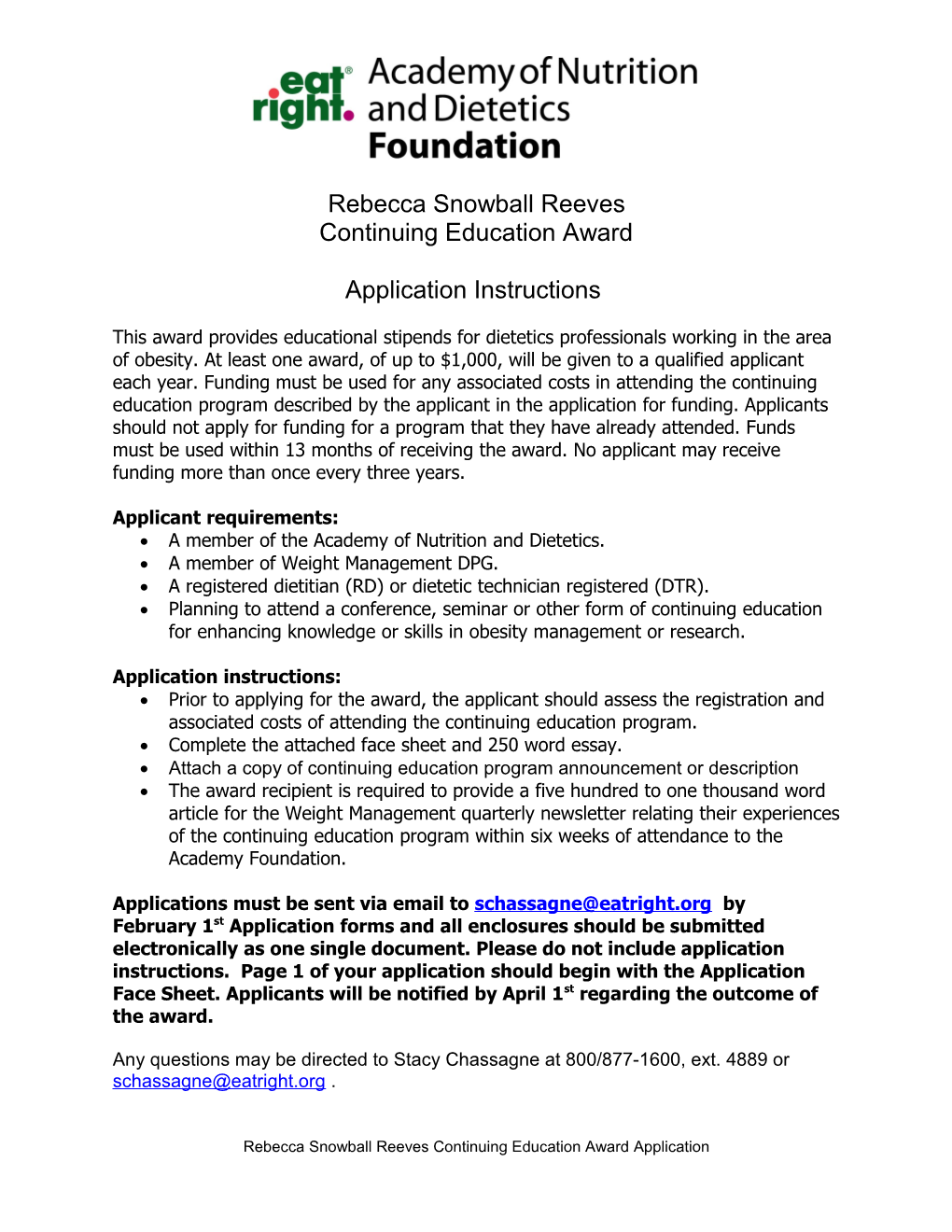 First International Nutritionist/Dietitian (FIND) Fellowship Fund for Study in the USA