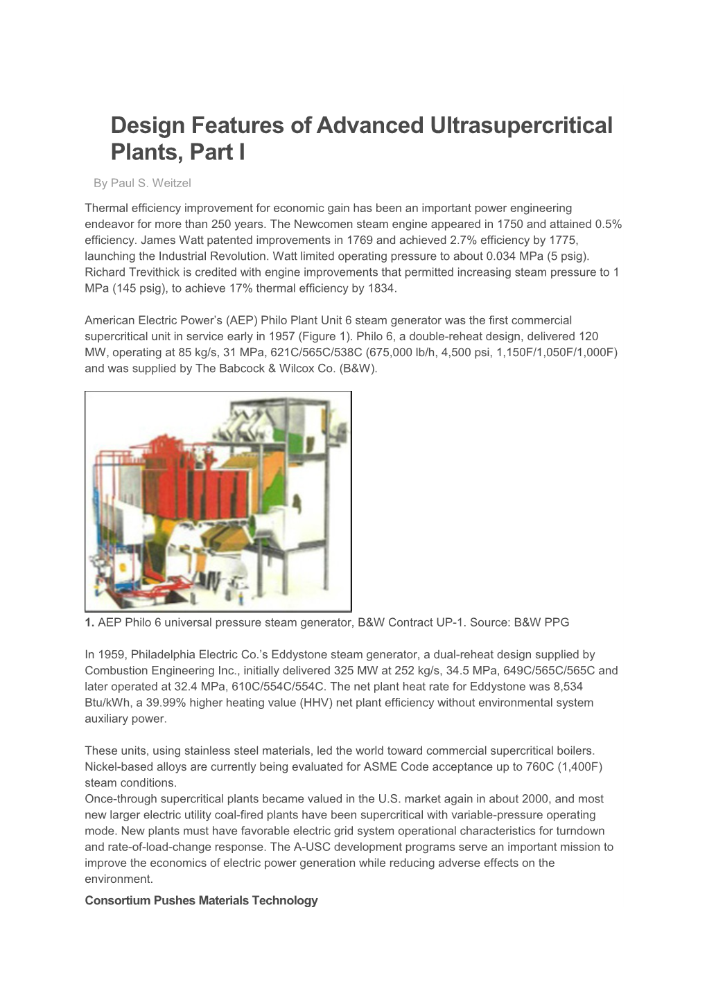 Design Features of Advanced Ultrasupercritical Plants, Part I