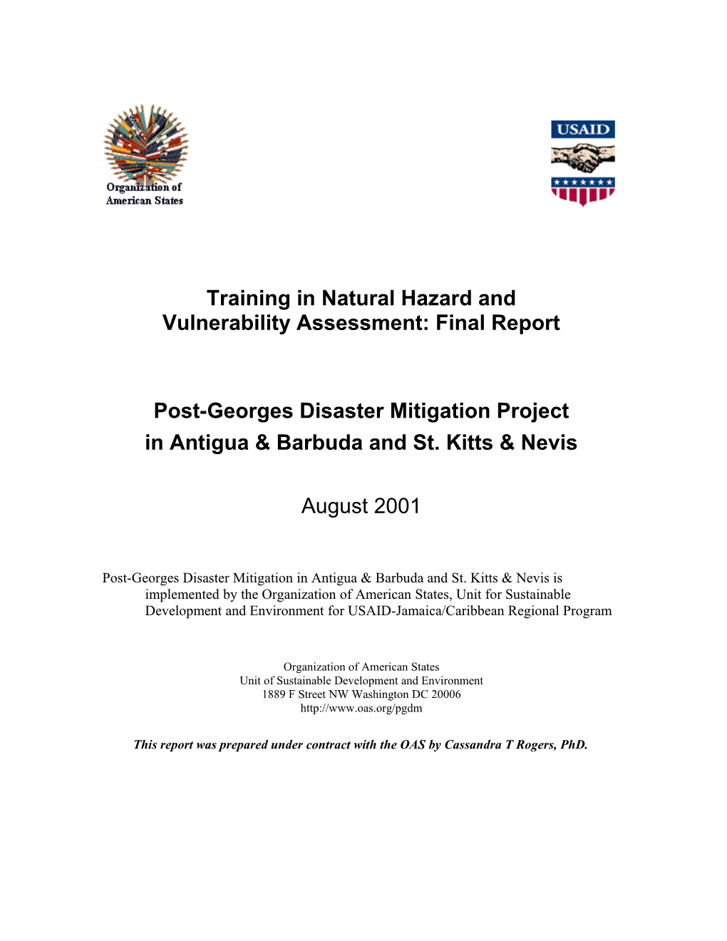 PGDM: Training In Natural Hazard And Vulnerability Assessment: Final Report