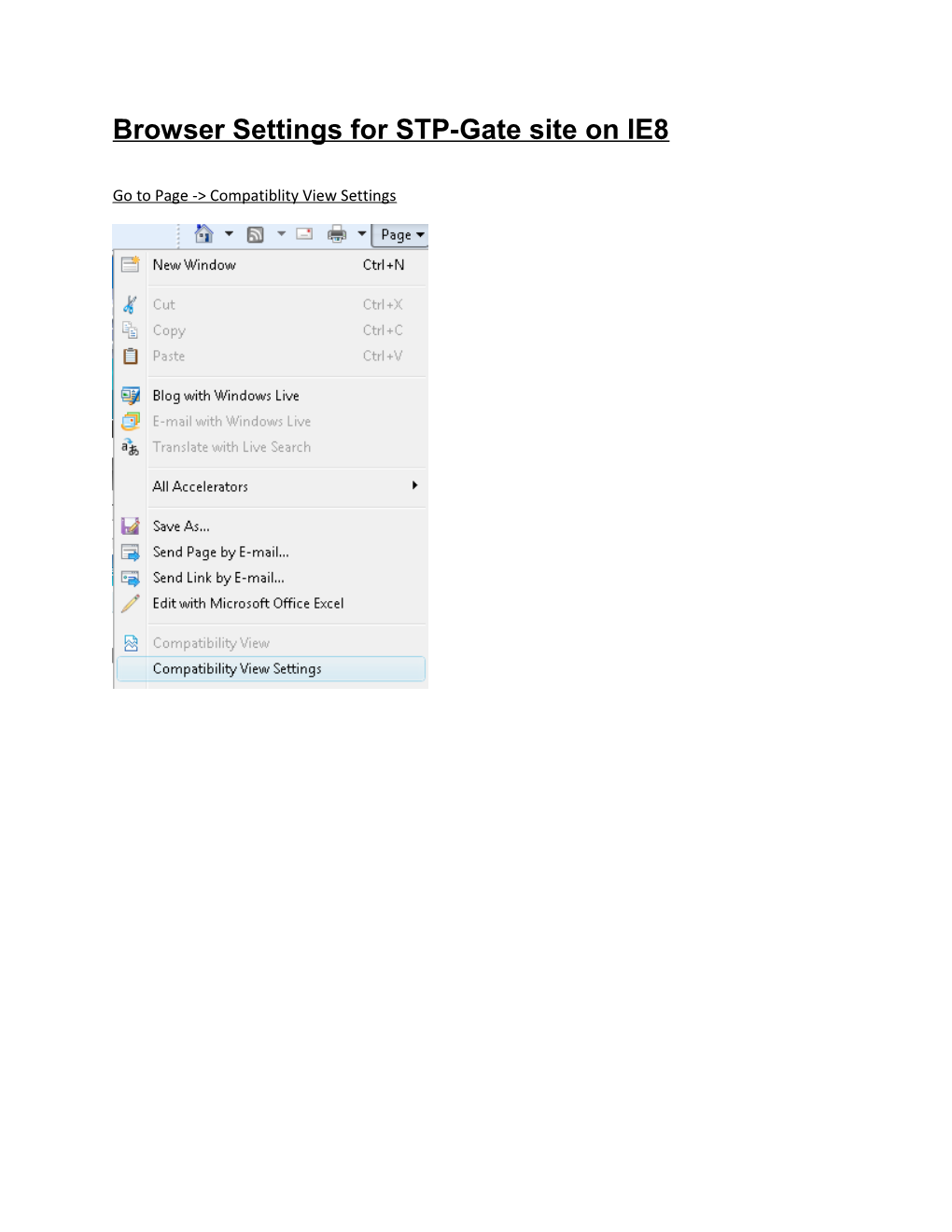 Browser Settings for STP-Gate Site on IE8