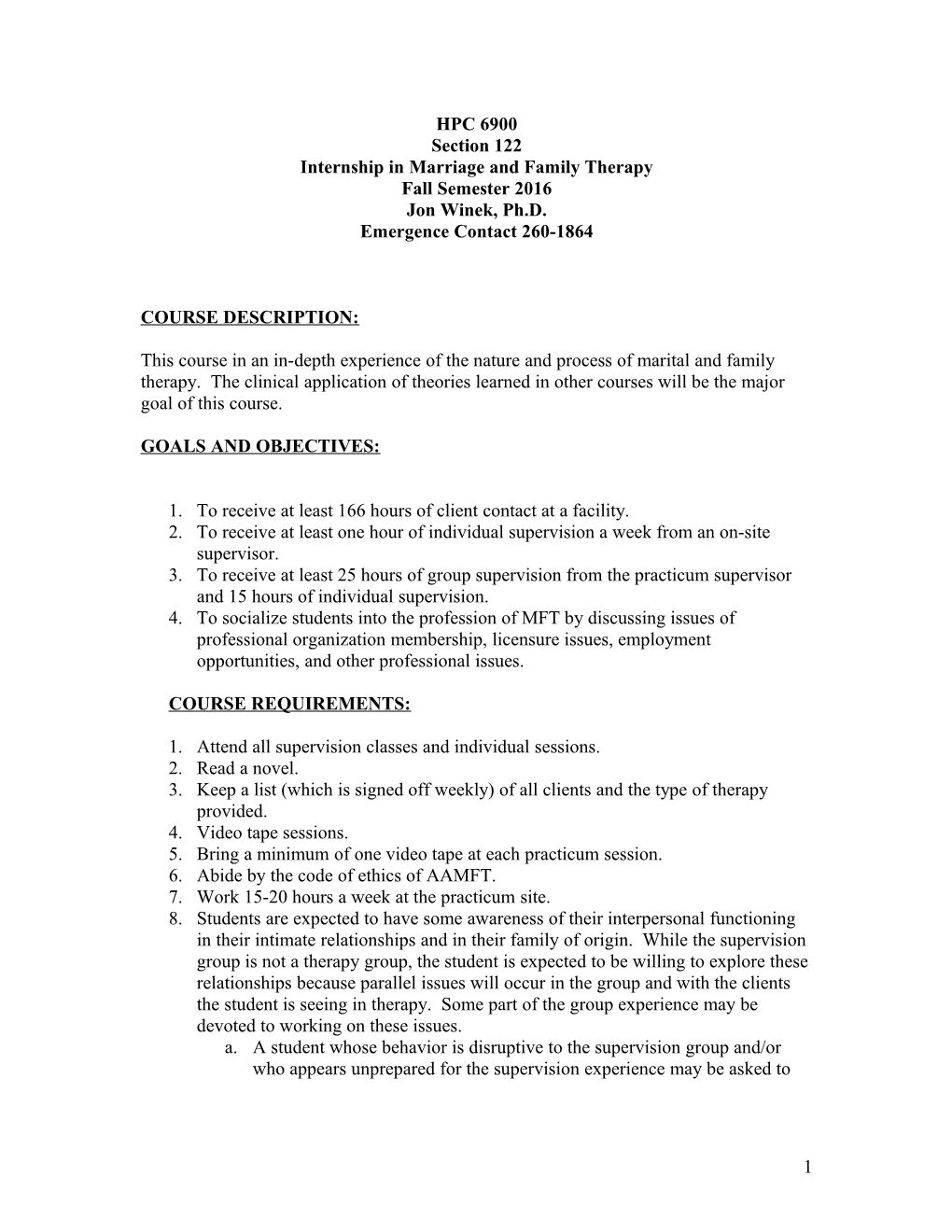 Internship in Marriage and Family Therapy